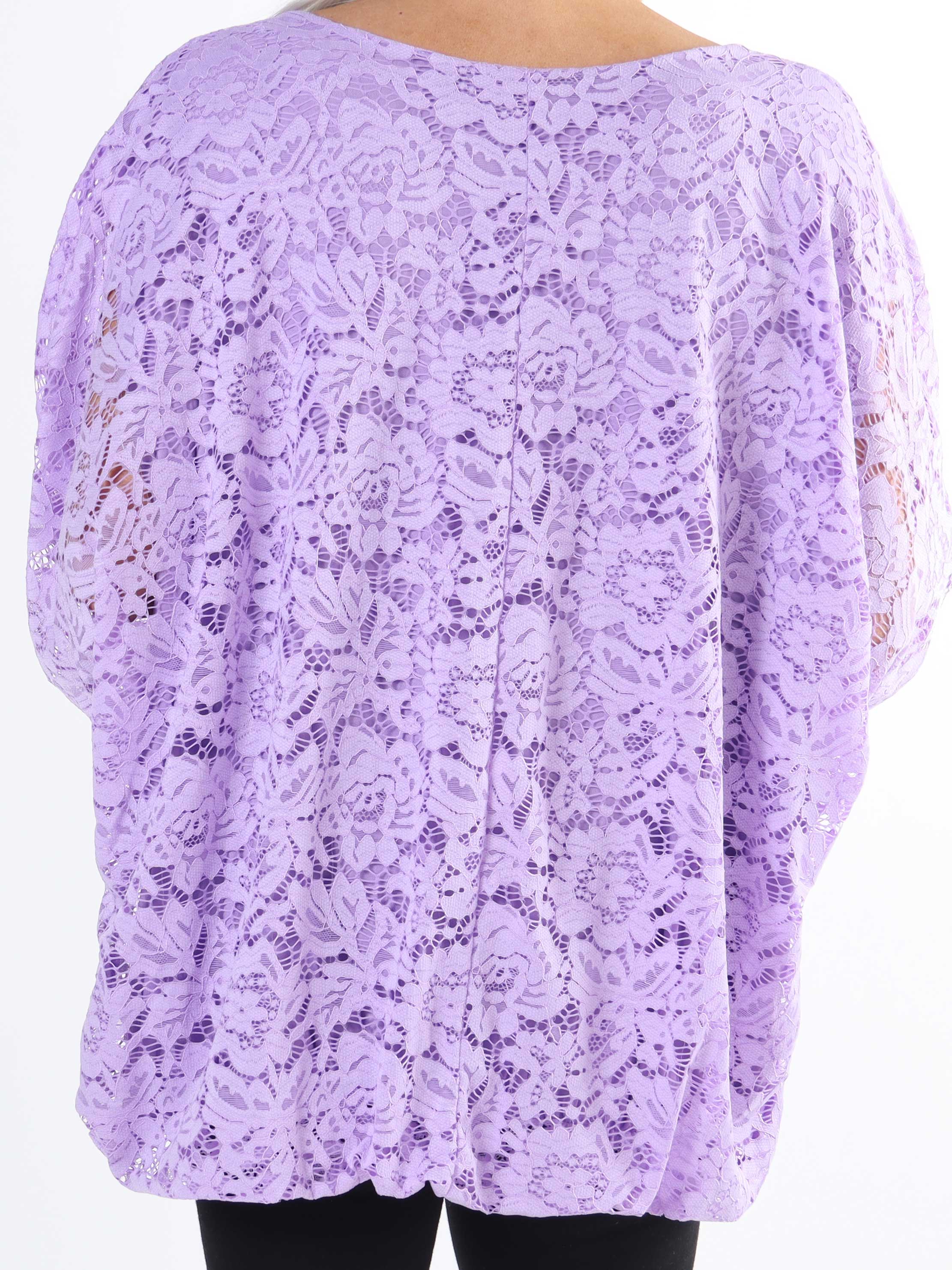 Destiny Lace - Plus size bluse i blonde med flagermusærmer