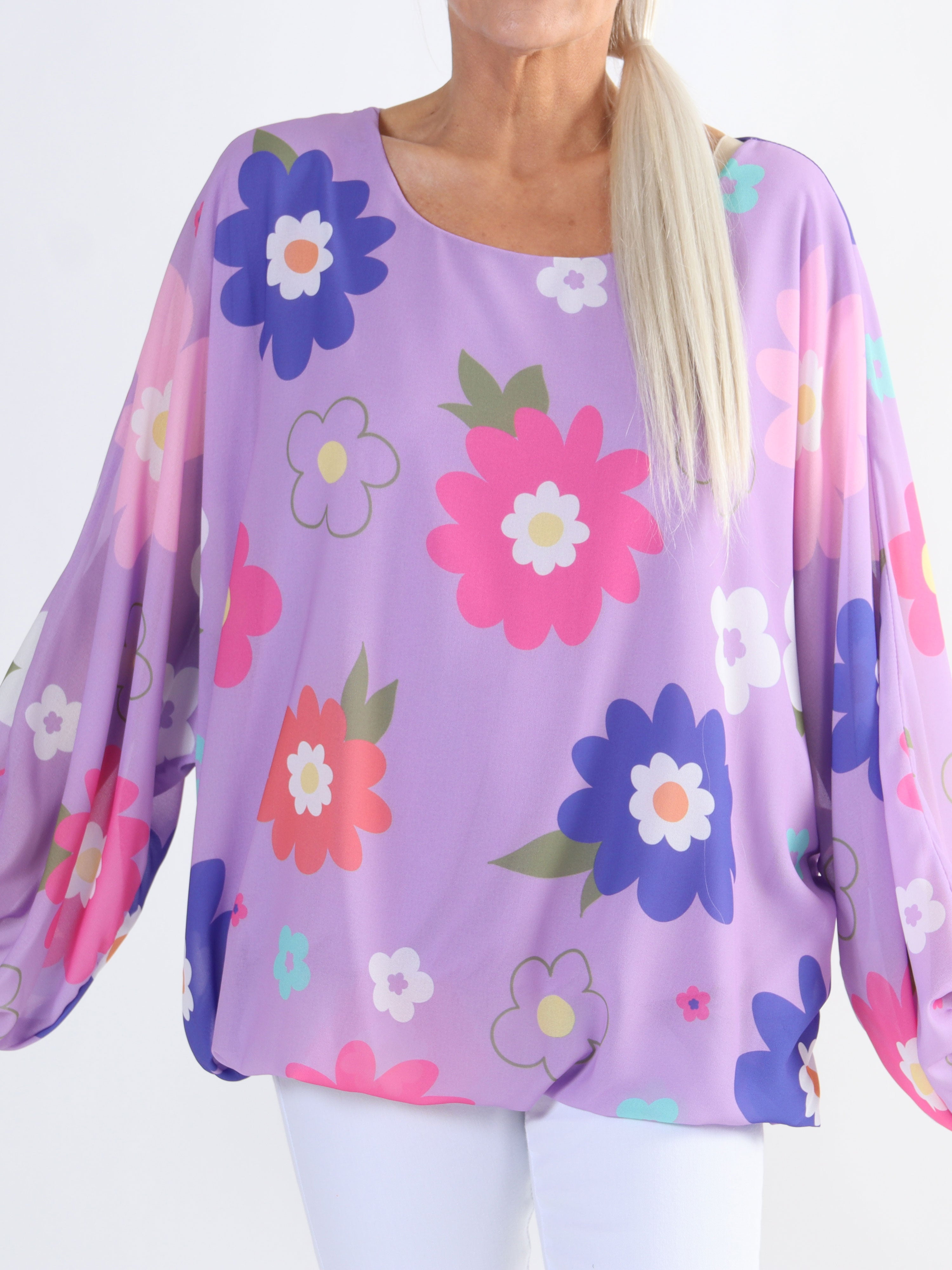 Destiny Flower - Plus size bluse i chiffon med blomstermotiver