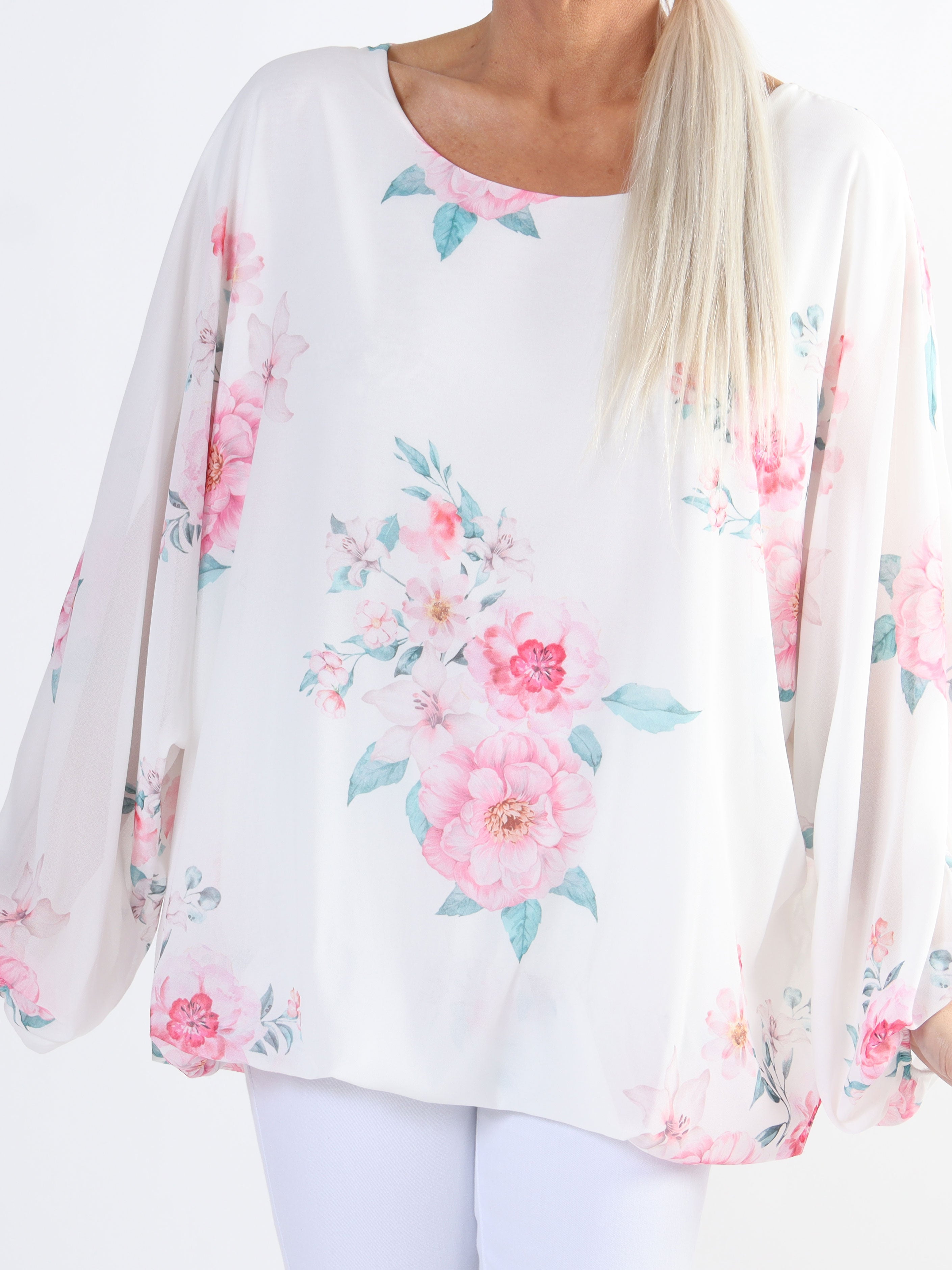 Destiny Rose - Plus size bluse i chiffon med bonderoser