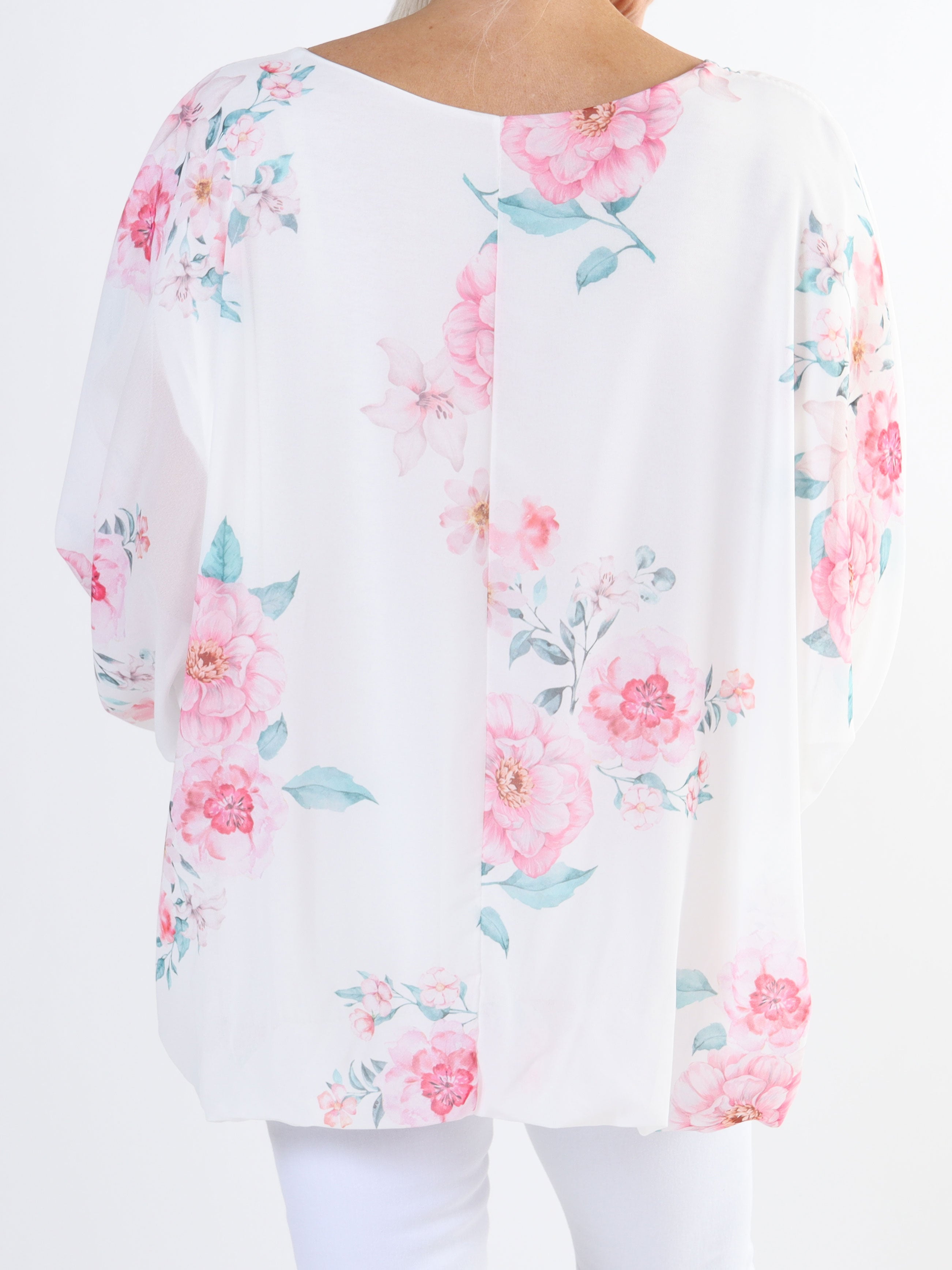 Destiny Rose - Plus size bluse i chiffon med bonderoser