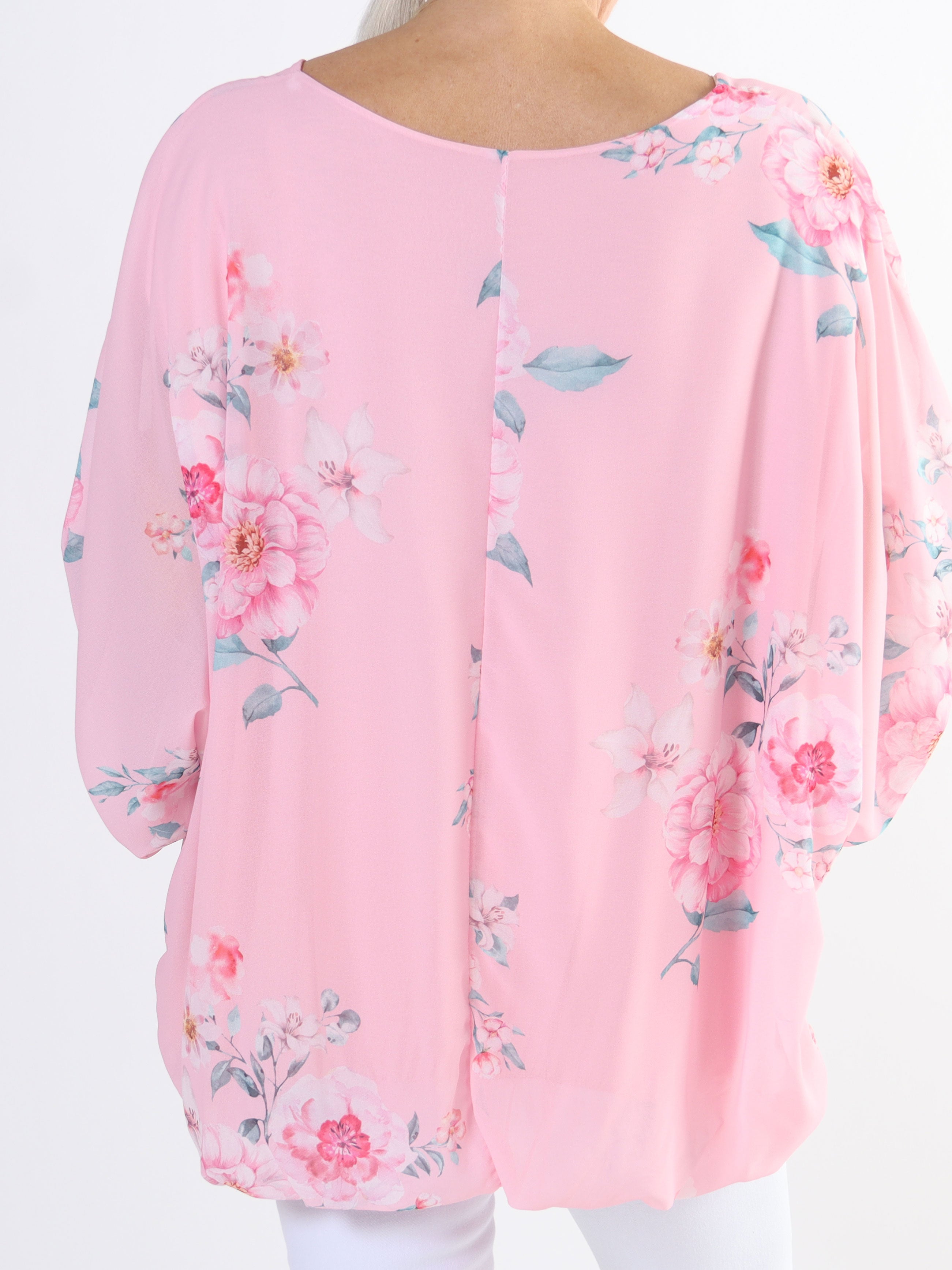 Destiny Rose - Plus size bluse i chiffon med bonderoser