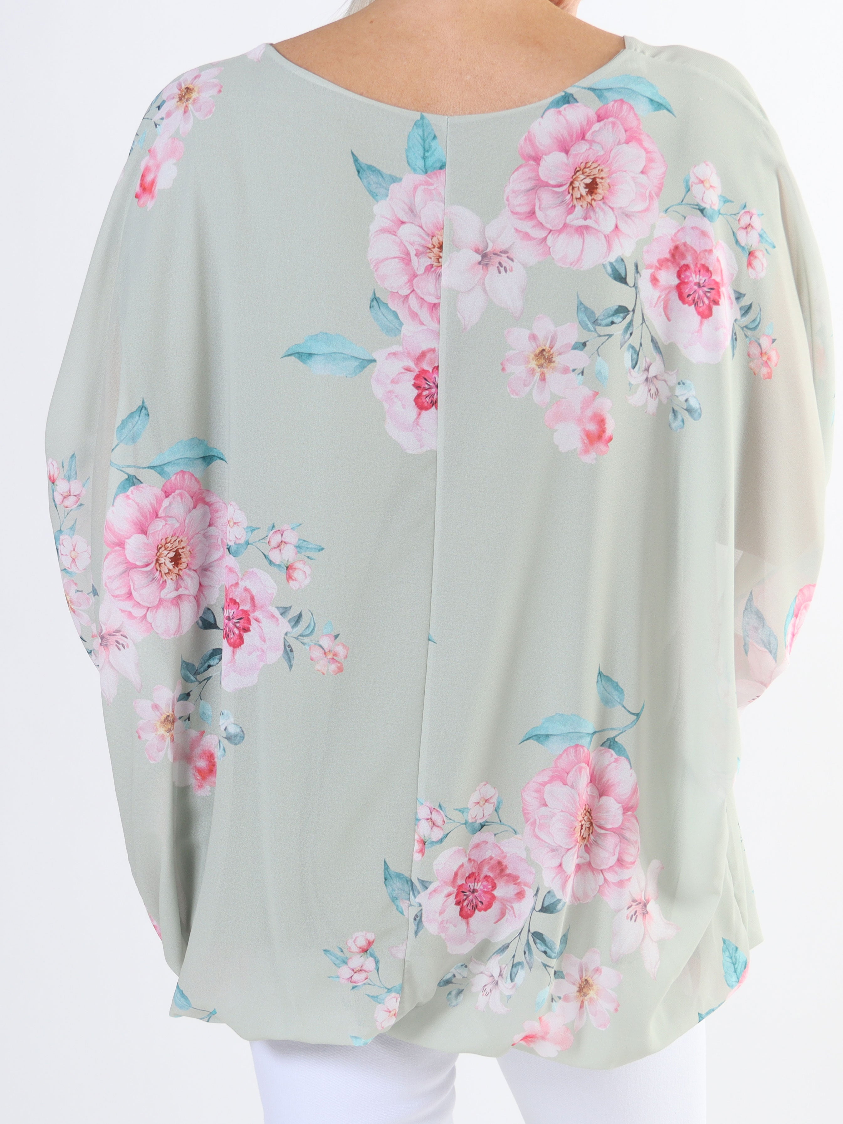 Destiny Rose - Plus size bluse i chiffon med bonderoser