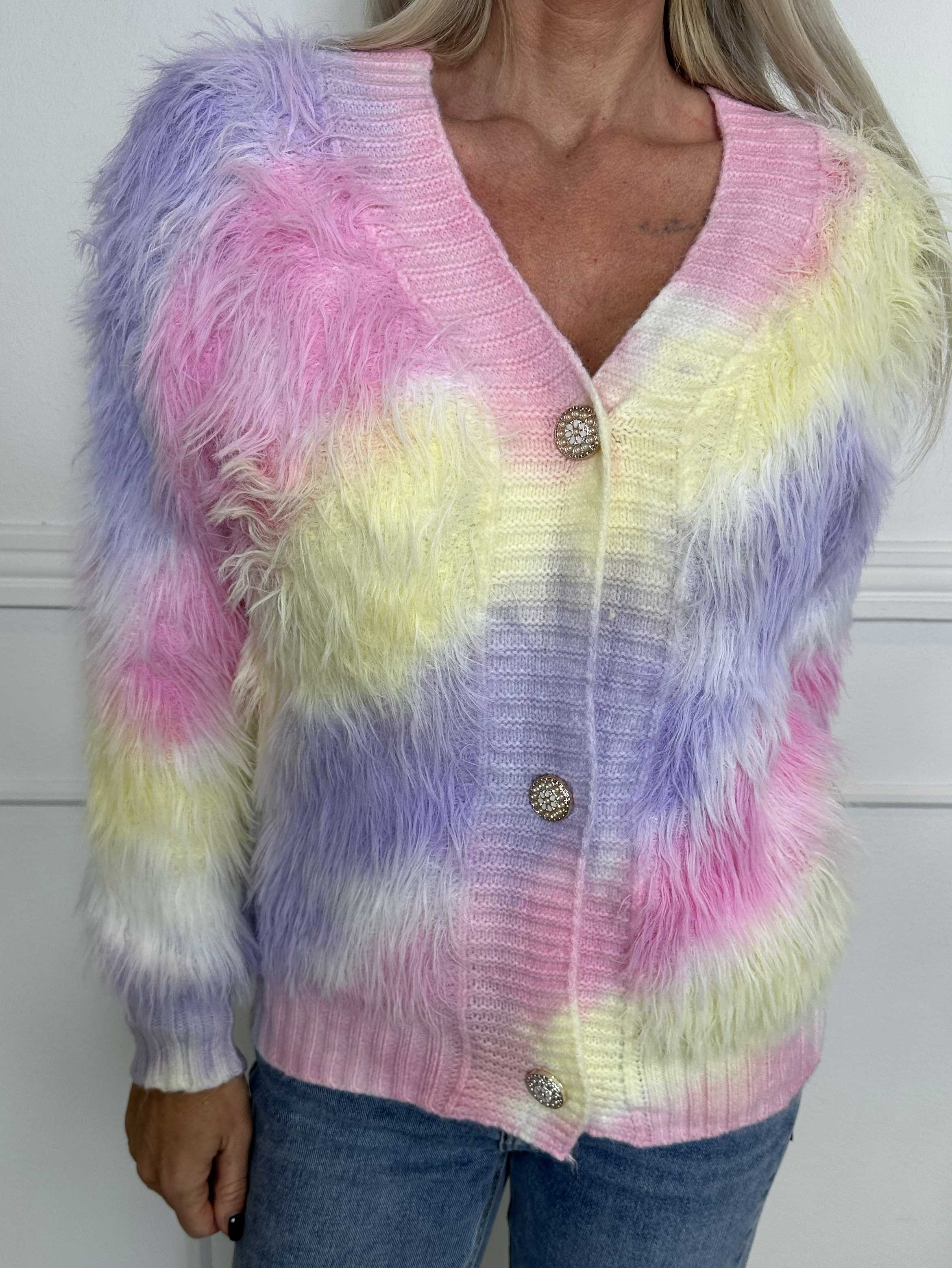 Duff - Sød fluffy cardigan i fine pastel farver
