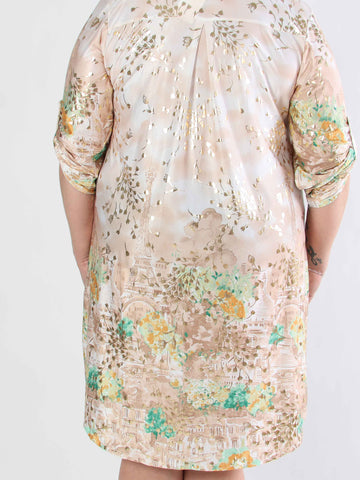 Ebba Paris Long - Elastisk mønstret plus size kjole med guld detaljer