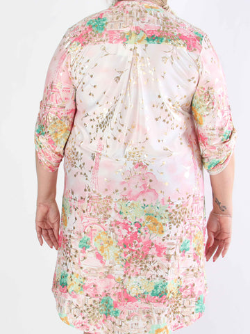 Ebba Paris Long - Elastisk mønstret plus size kjole med guld detaljer