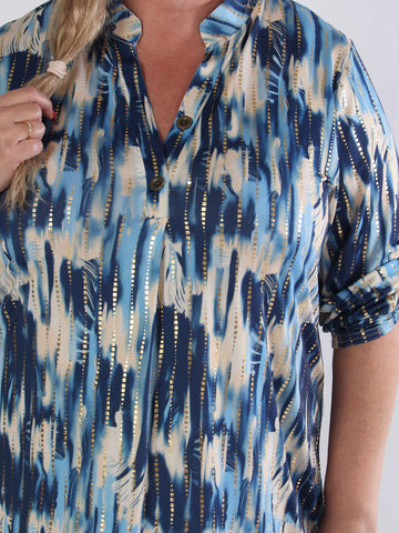 Ebba Pattern Long - Elastisk mønstret plus size kjole med guld detaljer