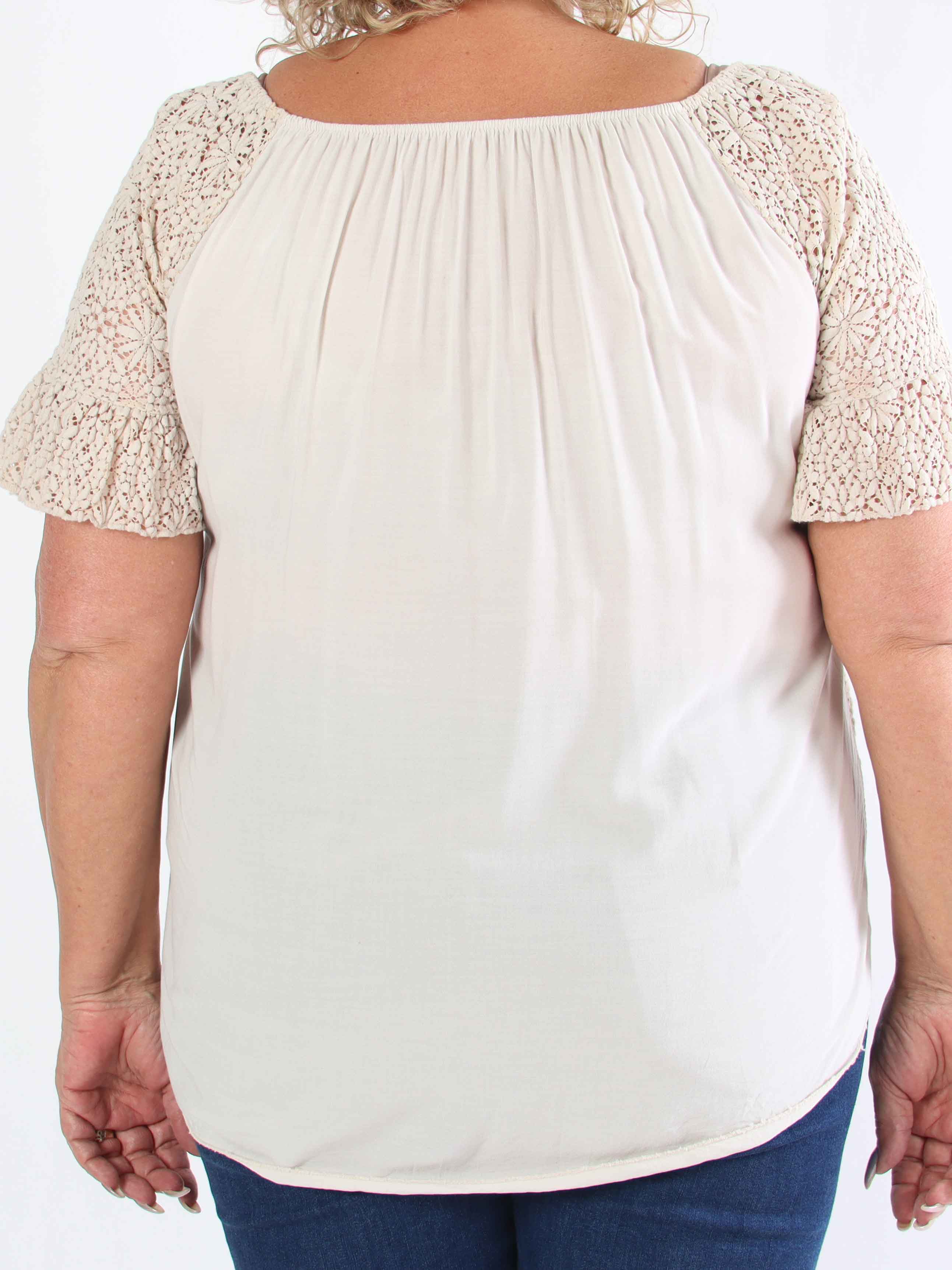 Elisa - Plus size tunika i bomuld med blonde og elastikkant i udskæringen