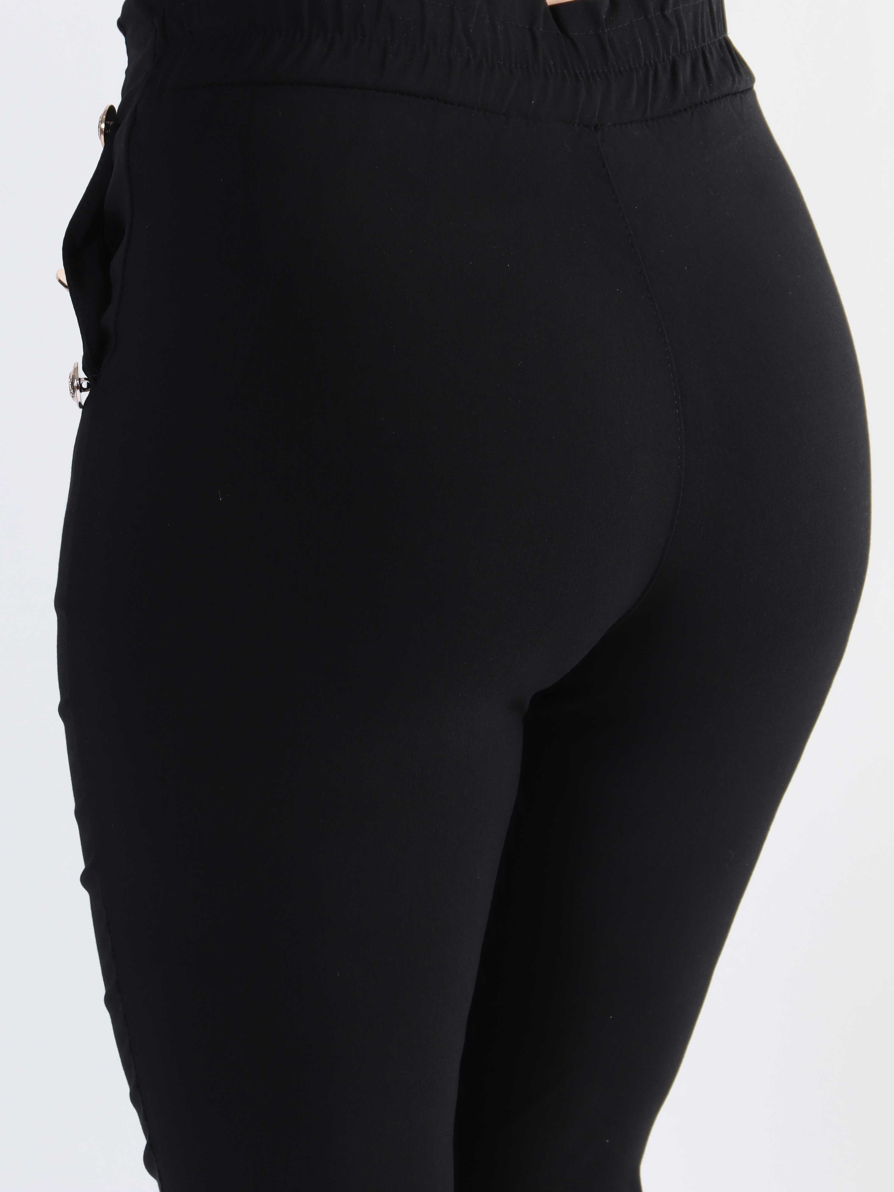 Emma - Leggings med elastikkant i livet og guld knapper