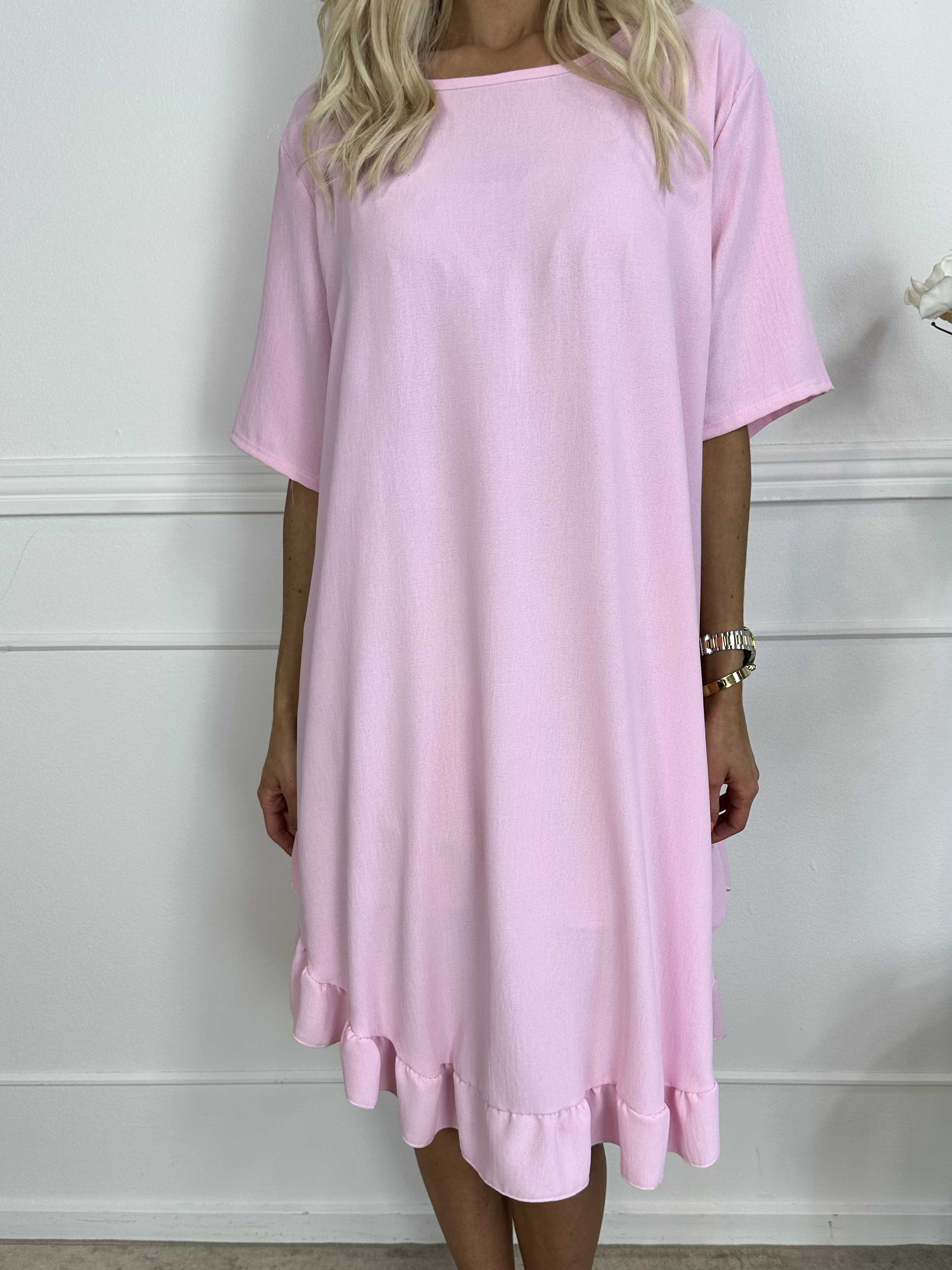 Emmelie - Kjole i viskoseblanding med flæsekant og lommer.