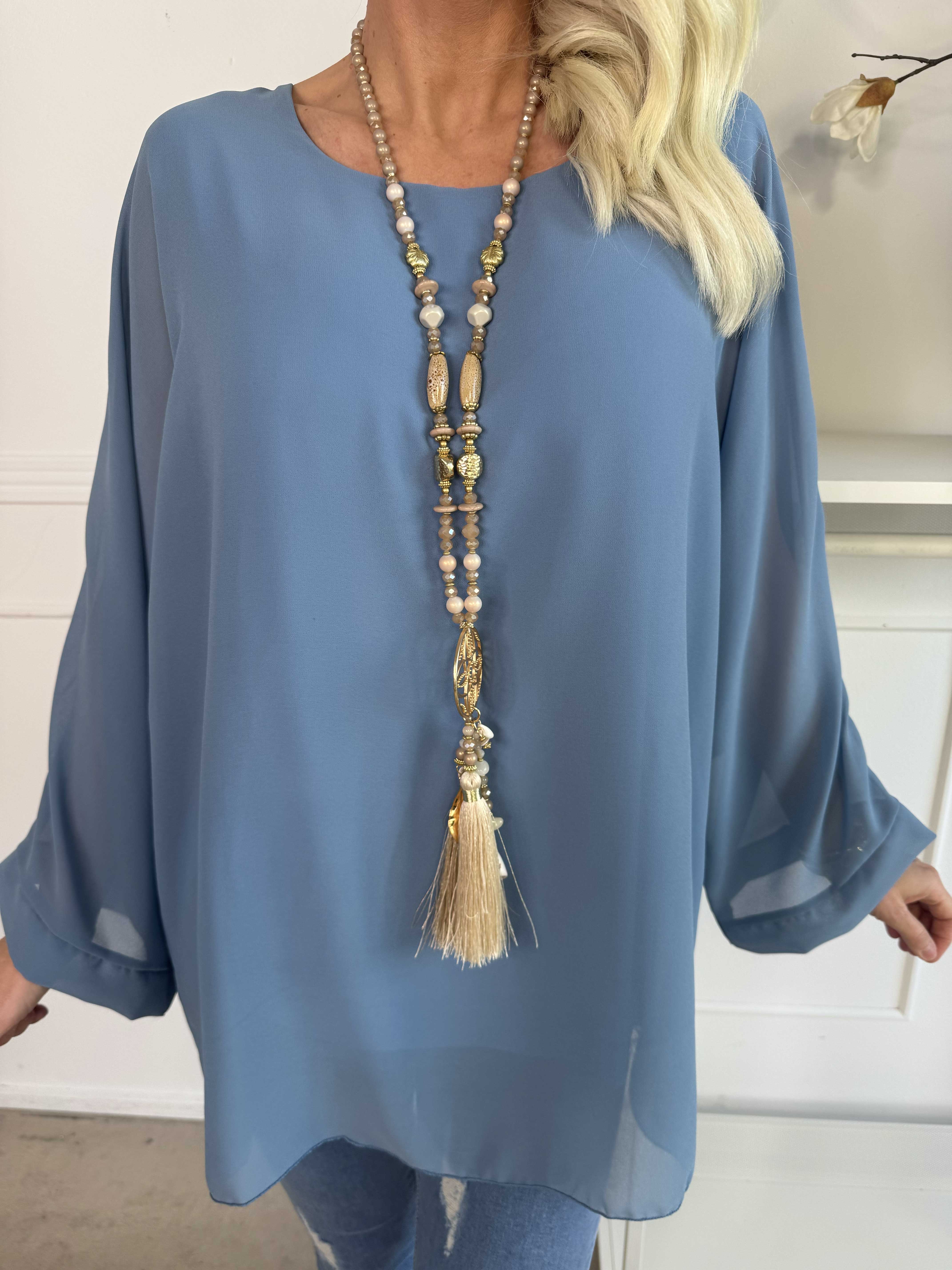 Flores - Tunika med chiffonlag og semi-transparente ærmer