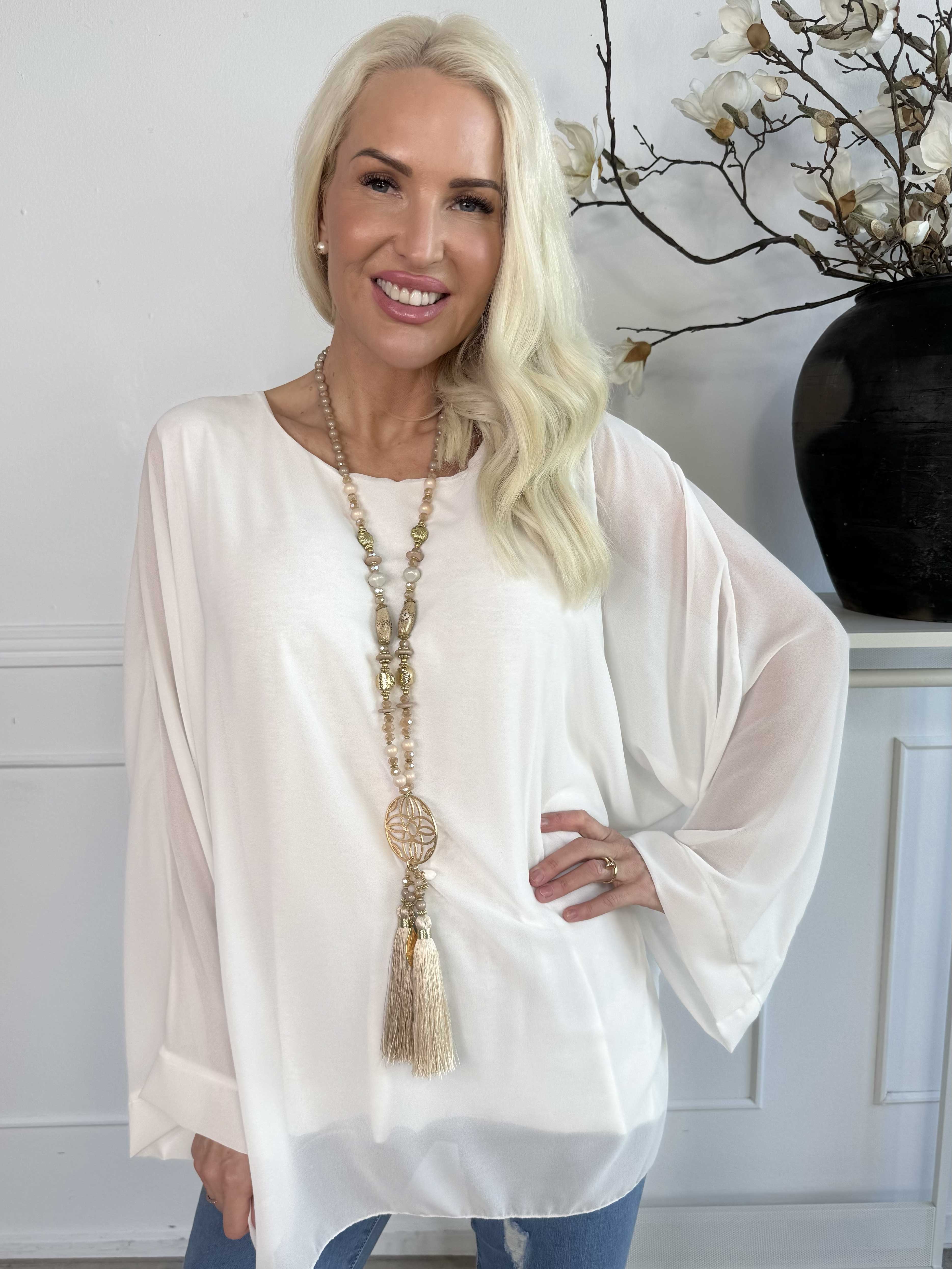 Flores - Tunika med chiffonlag og semi-transparente ærmer