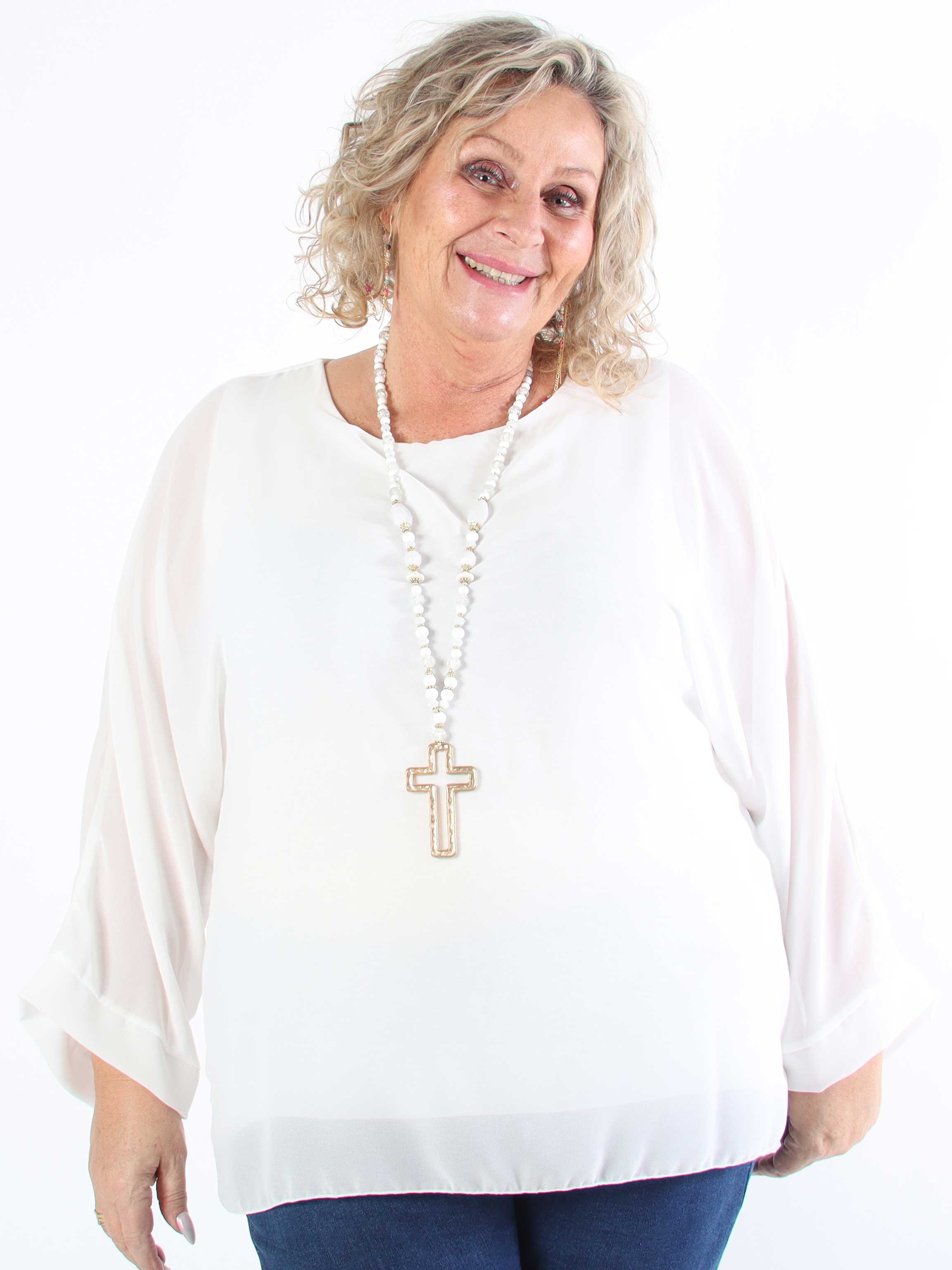 Flores - Plus size tunika med chiffonlag og semi-transparente ærmer