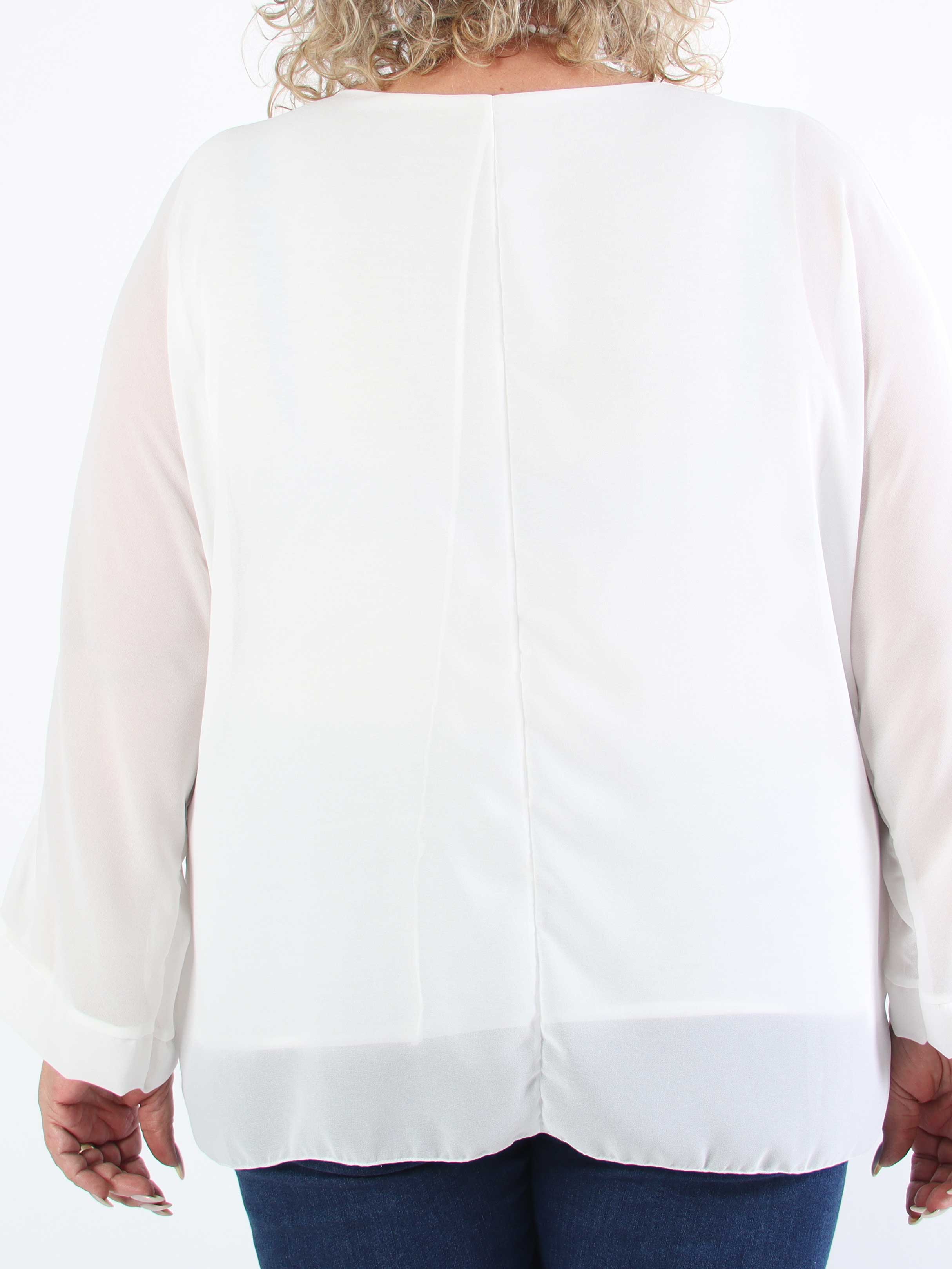 Flores - Plus size tunika med chiffonlag og semi-transparente ærmer