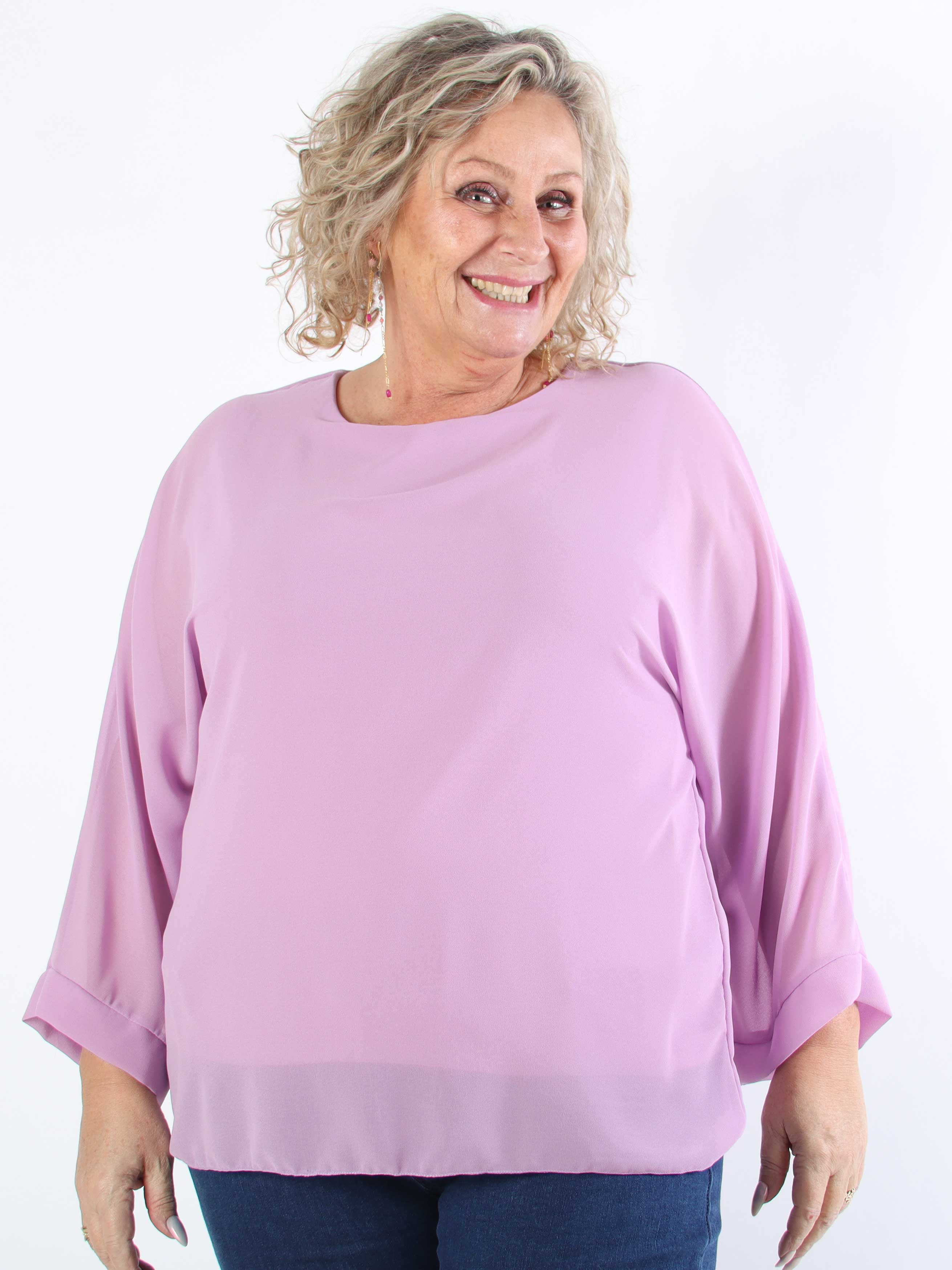 Flores - Plus size tunika med chiffonlag og semi-transparente ærmer