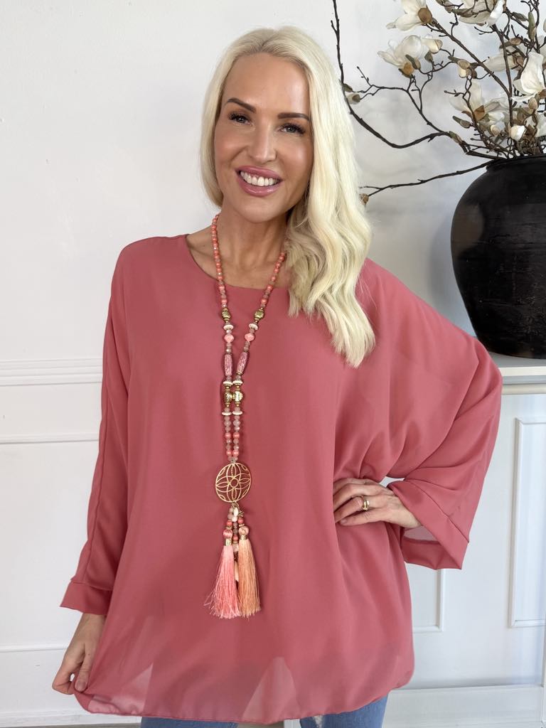 Flores - Tunika med chiffonlag og semi-transparente ærmer