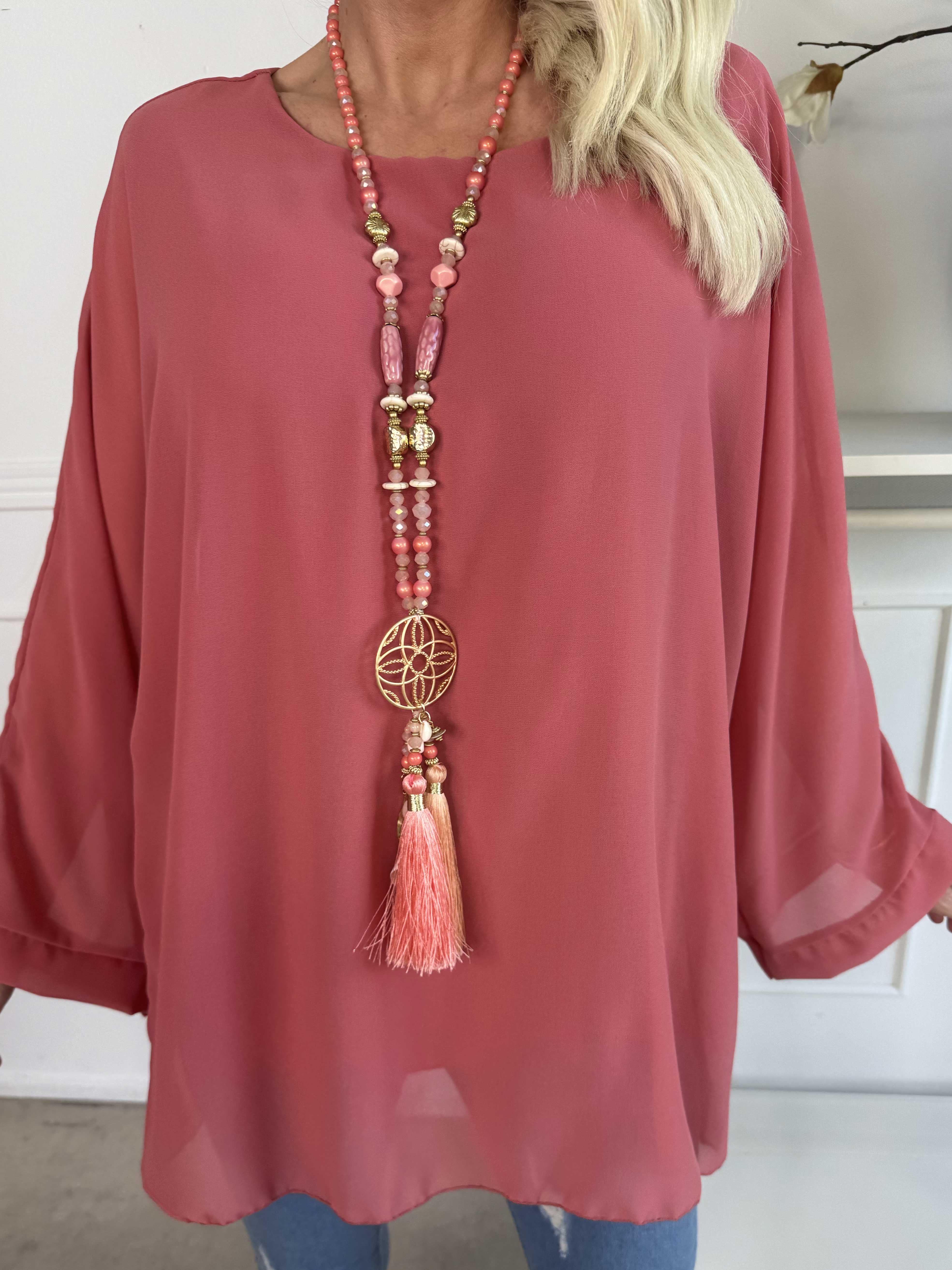 Flores - Tunika med chiffonlag og semi-transparente ærmer