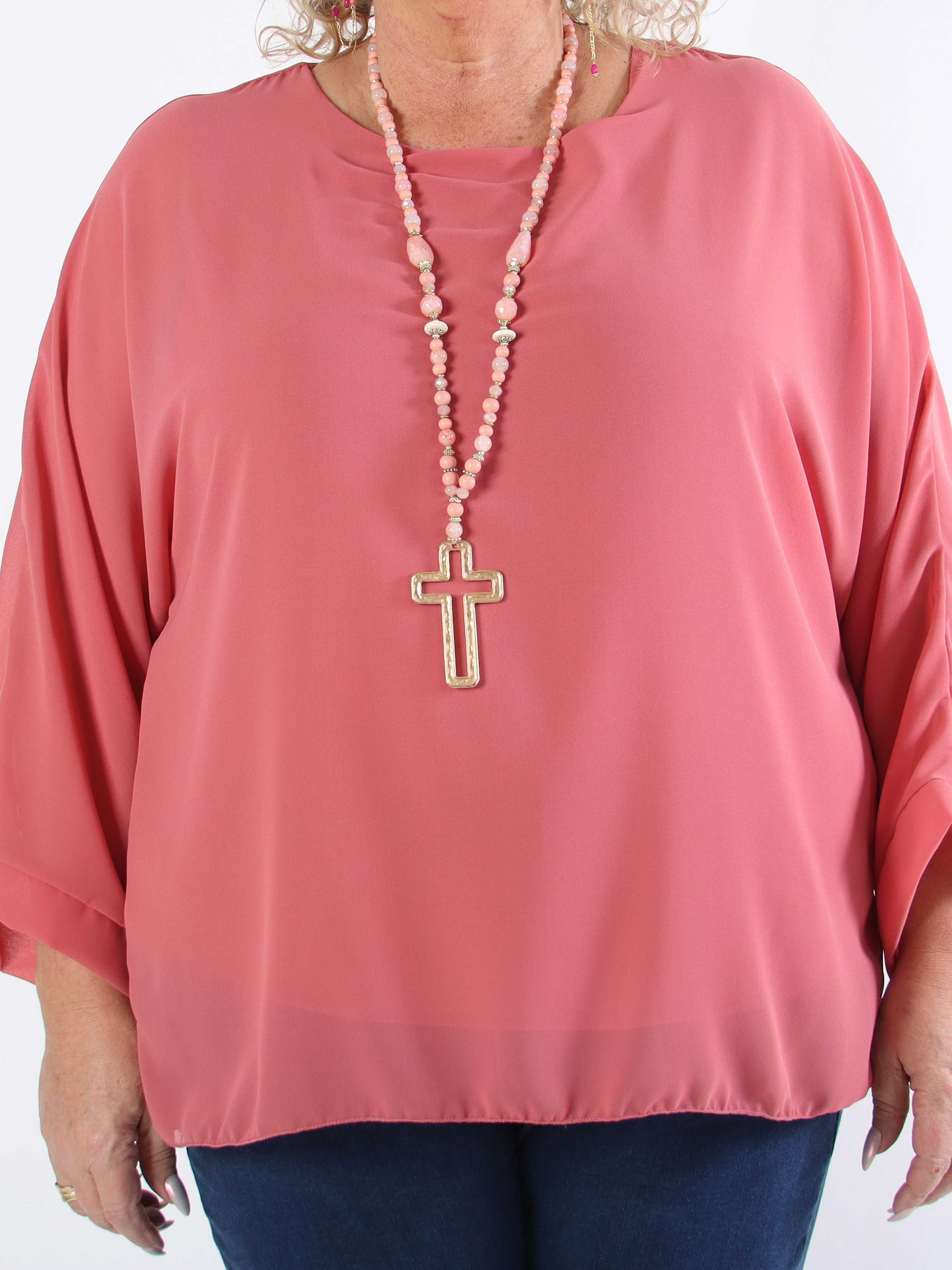 Flores - Plus size tunika med chiffonlag og semi-transparente ærmer