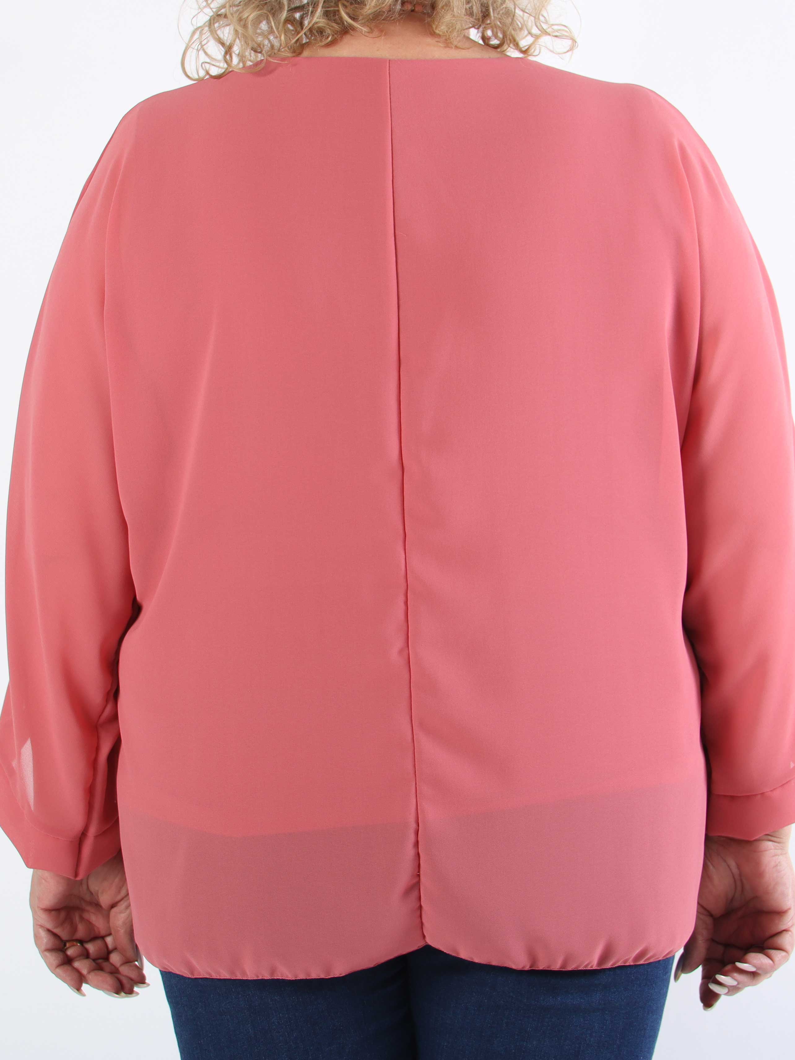 Flores - Plus size tunika med chiffonlag og semi-transparente ærmer