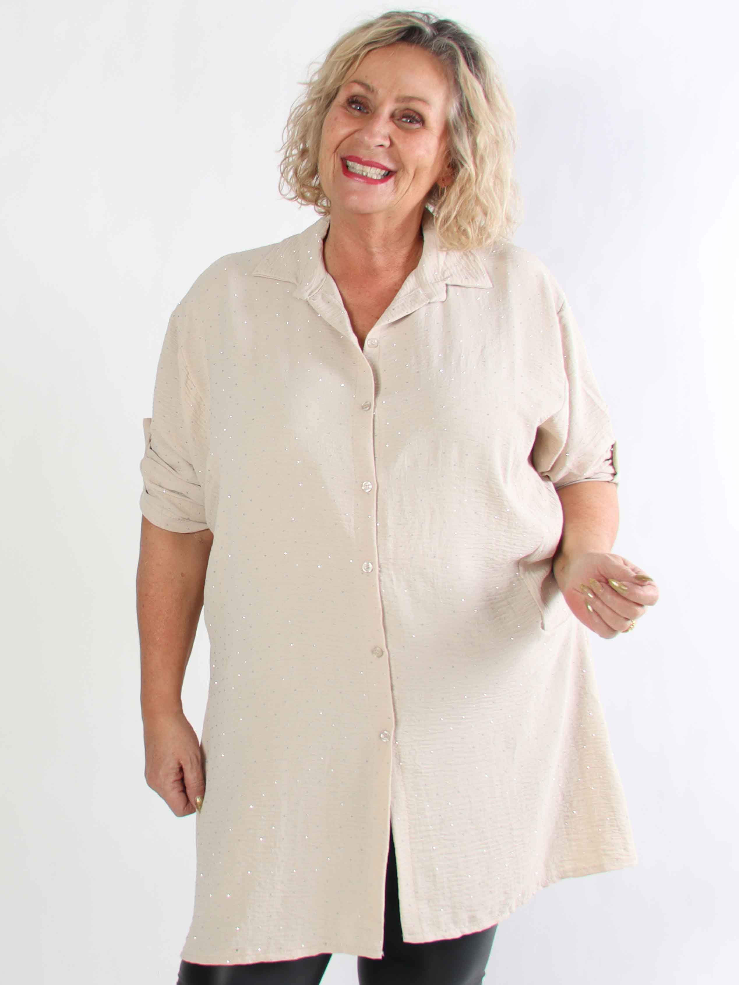 Franci - Plus size skjortekjole i viskose med similisten