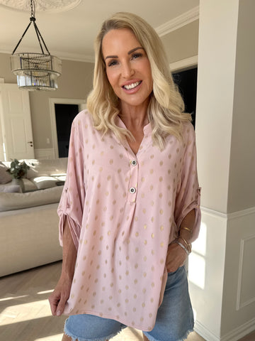 Ebba Gold Shirt - Elastisk bluse med guld dutter