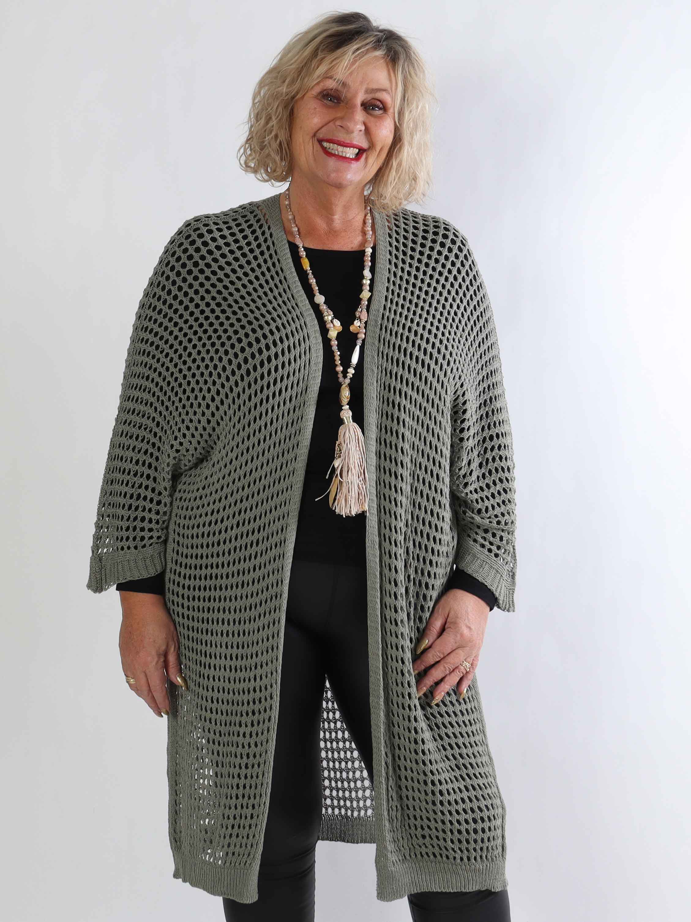 Hillary - Hæklet plus size cardigan med hulmønster i bomuldsblanding