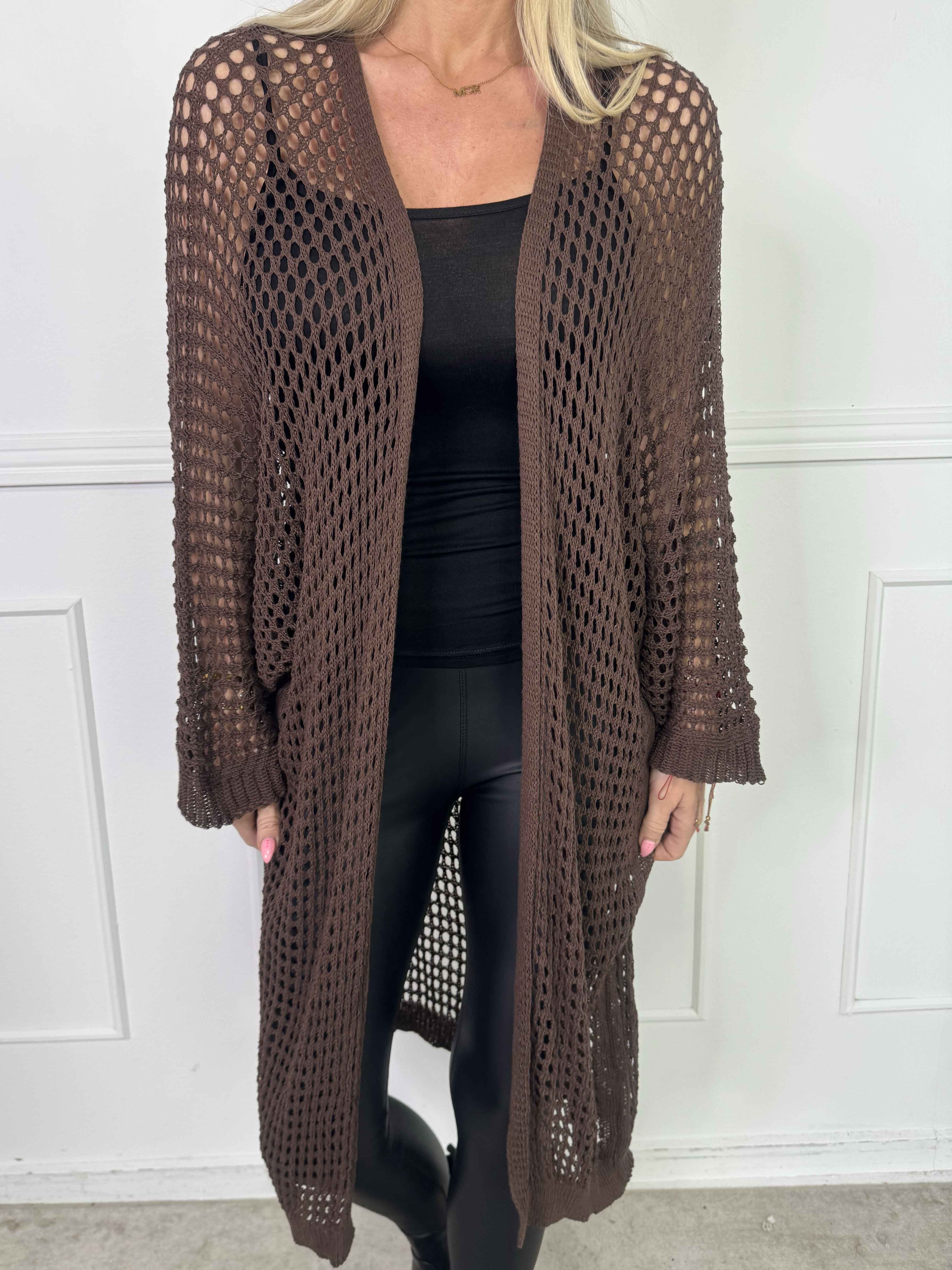 Hillary - Hæklet cardigan med hulmønster i bomuldsblanding