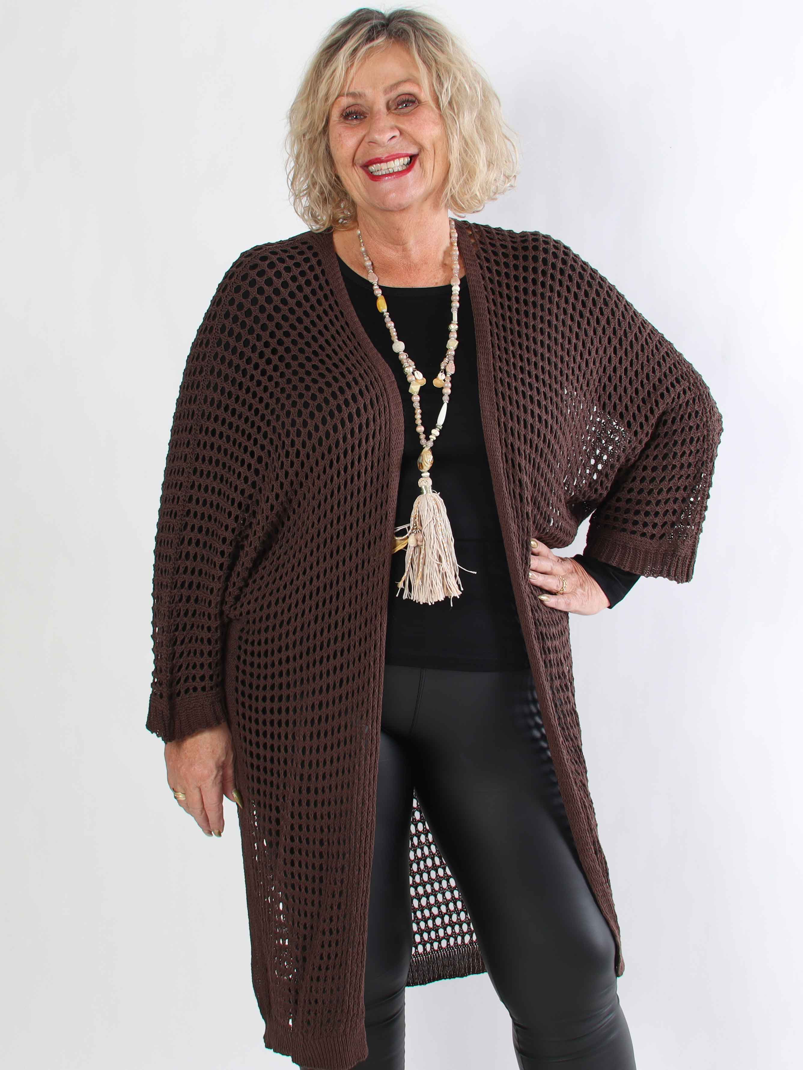 Hillary - Hæklet plus size cardigan med hulmønster i bomuldsblanding