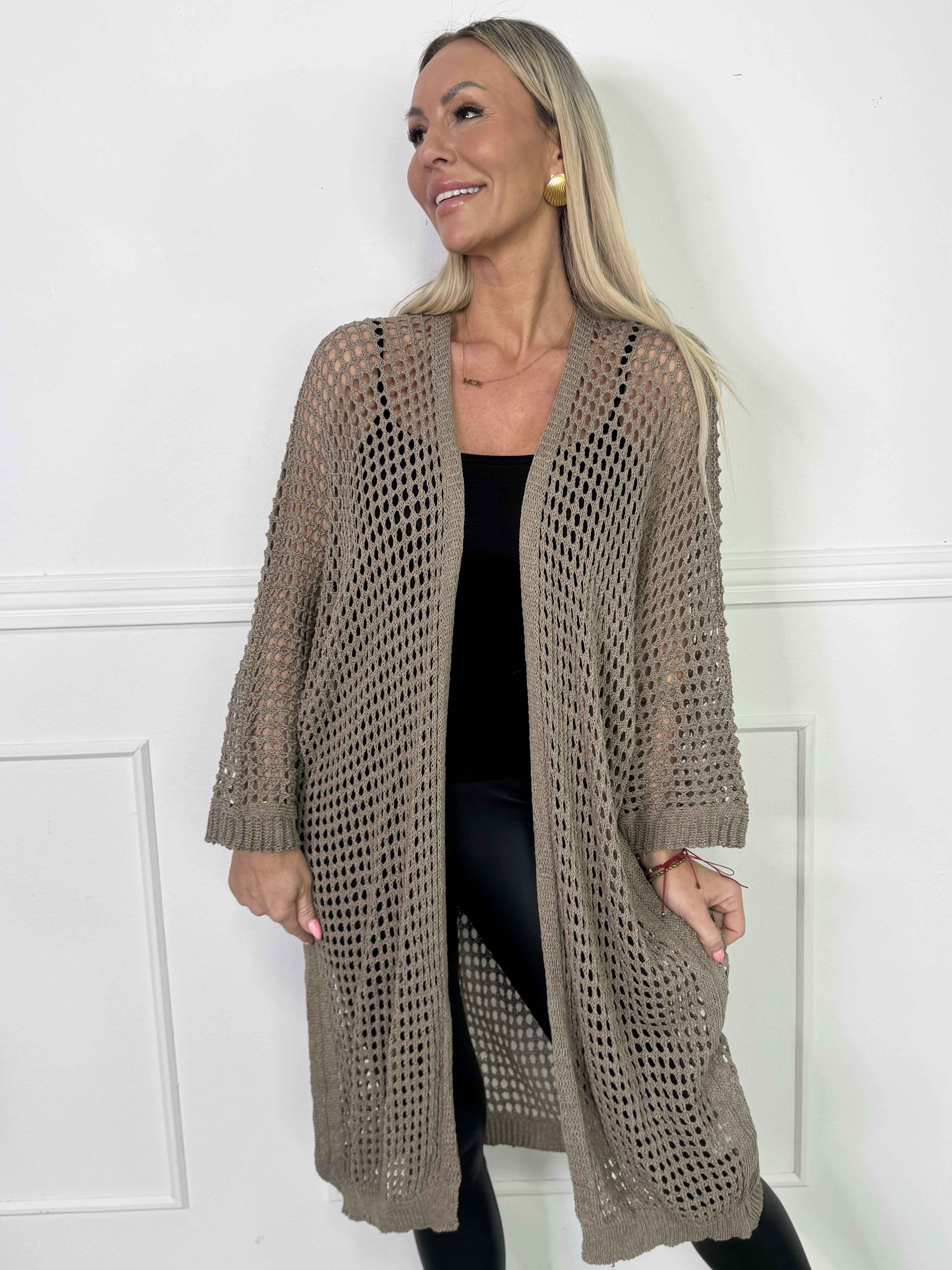 Hillary - Hæklet cardigan med hulmønster i bomuldsblanding