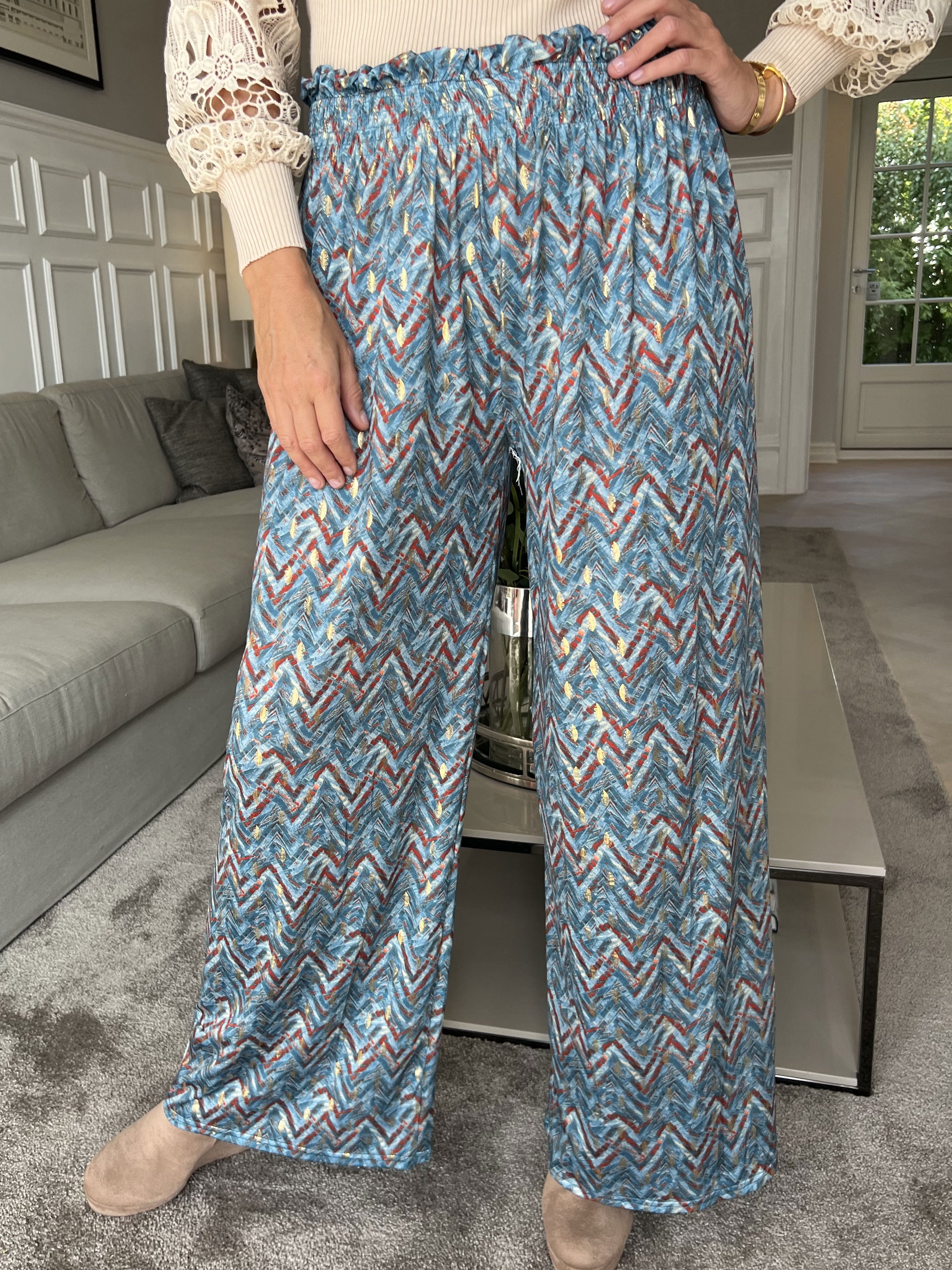 Pams Pants ZigZag - Løse mønstret bukser i elastisk stof