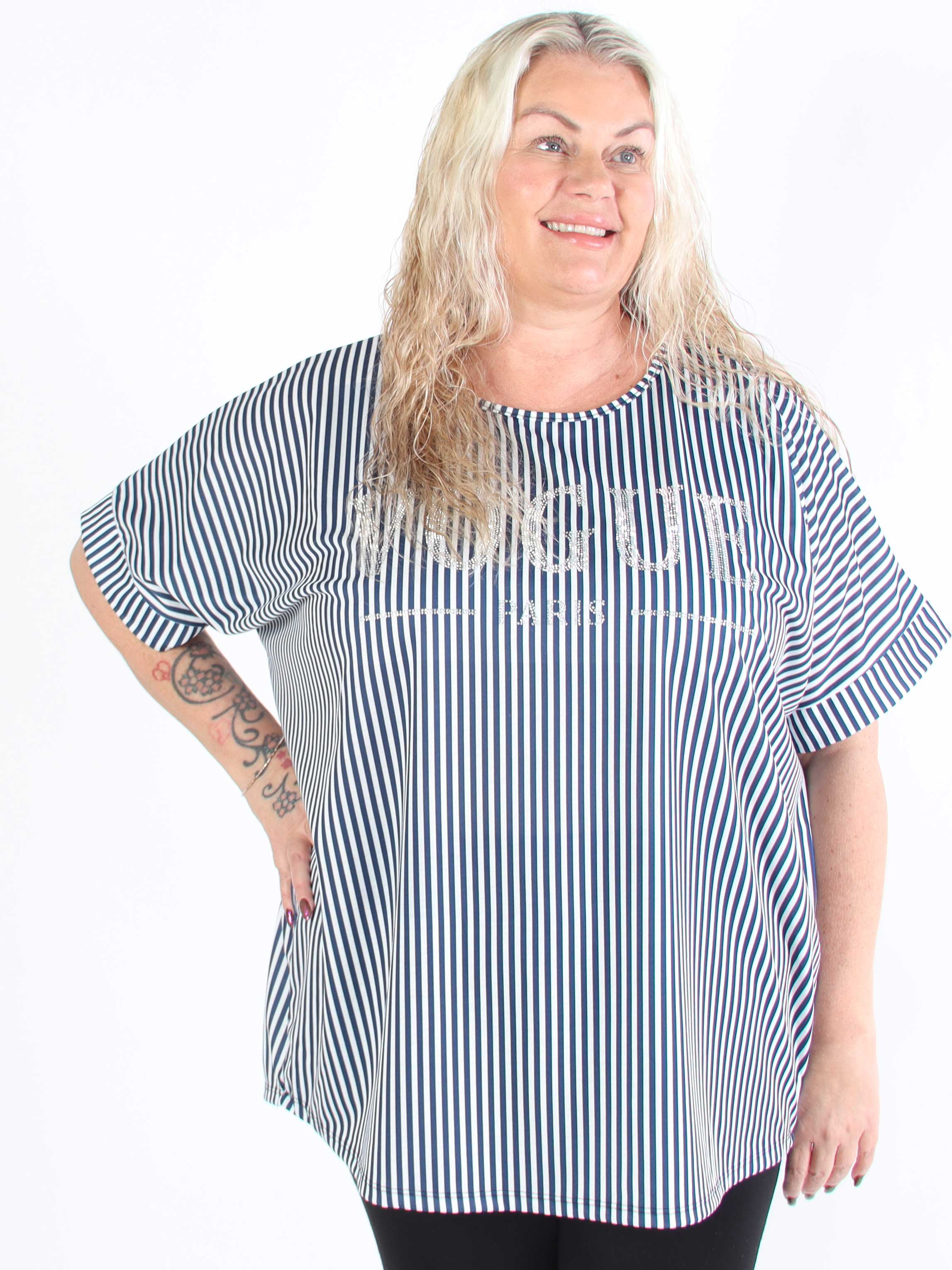 Mintu Stripe - Stribet plus size t-shirt med glittrende similisten