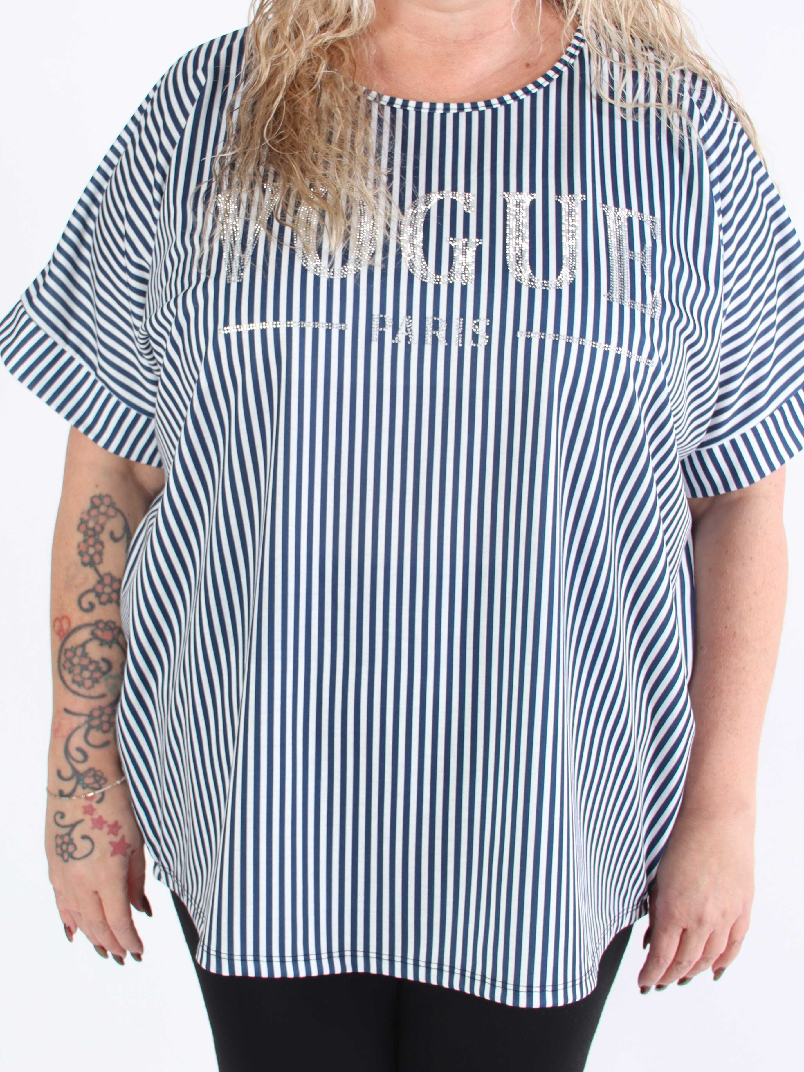 Mintu Stripe - Stribet plus size t-shirt med glittrende similisten