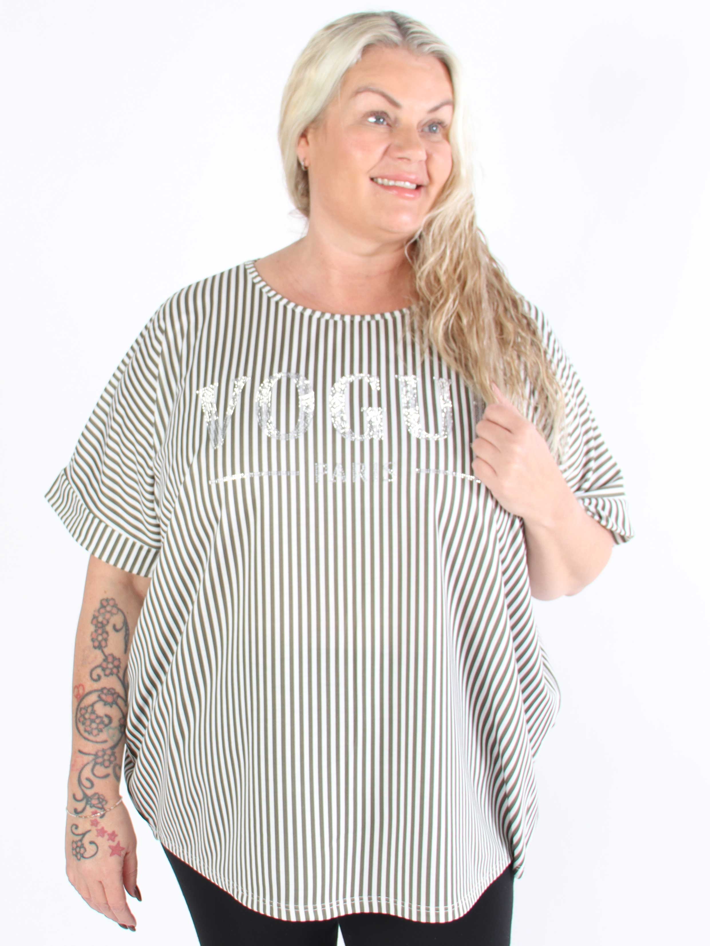 Mintu Stripe - Stribet plus size t-shirt med glittrende similisten