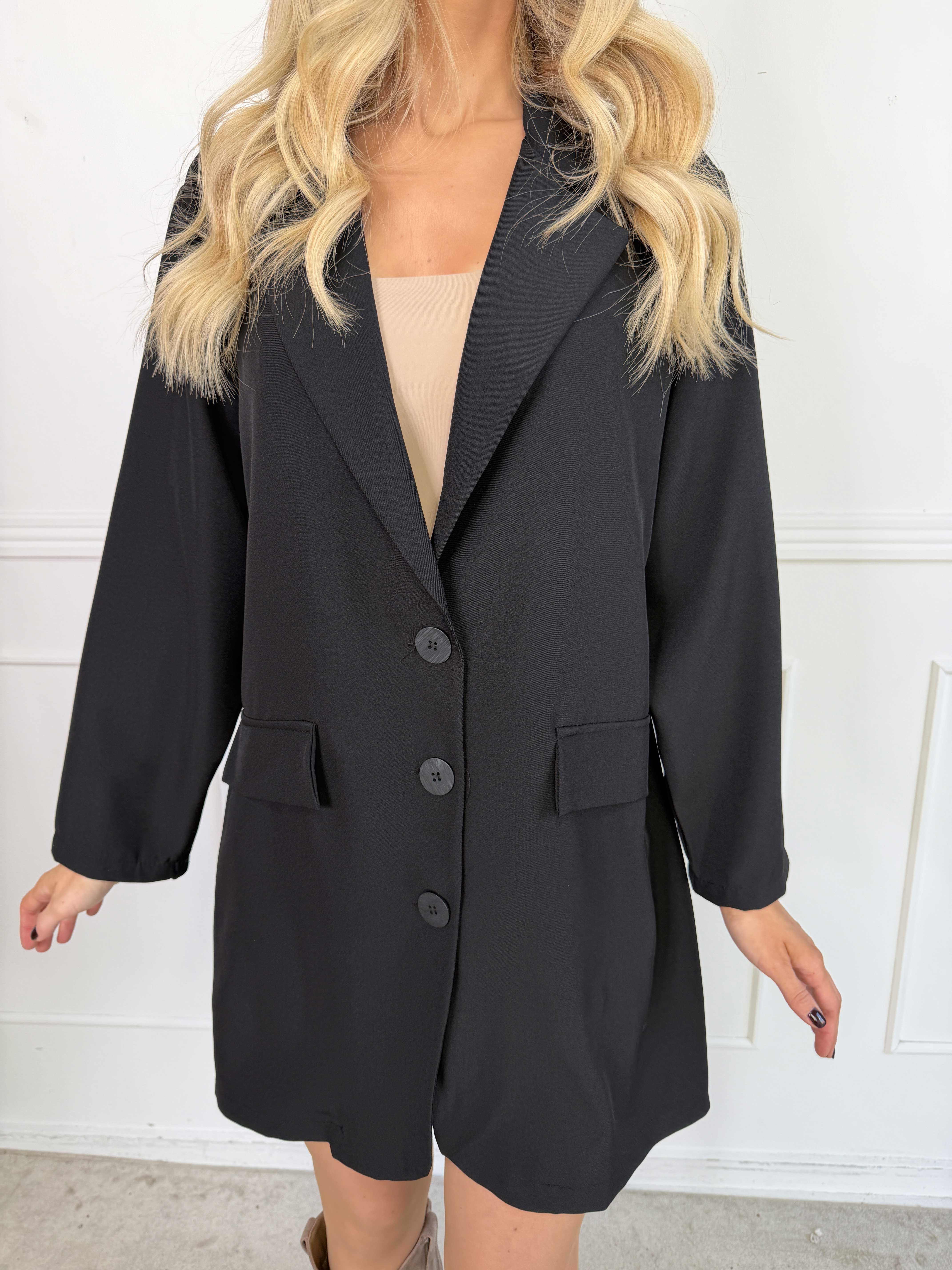 Lanthe Long Plain - Lang ensfarvet blazer