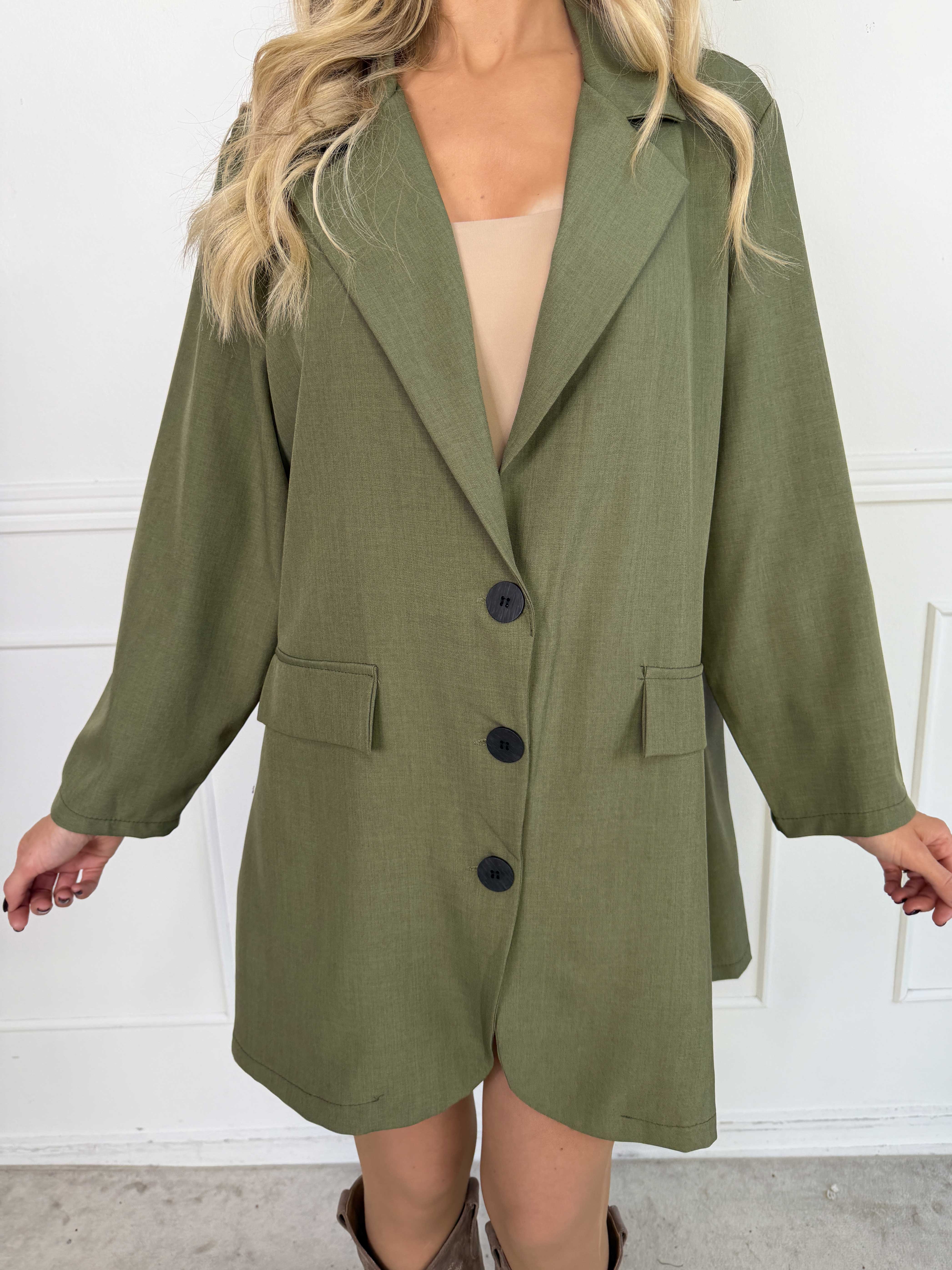 Lanthe Long Plain - Lang ensfarvet blazer
