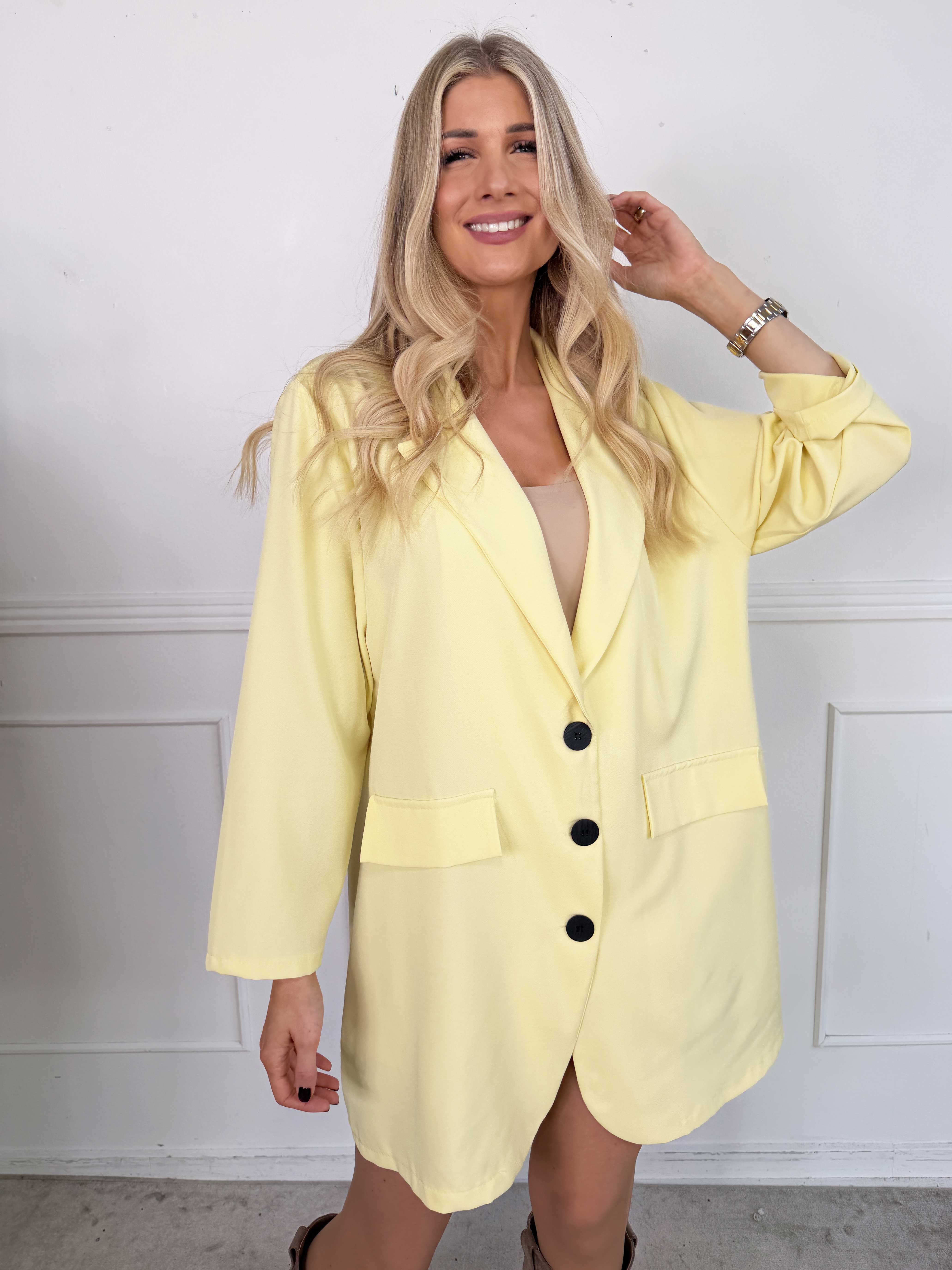 Lanthe Long Plain - Lang ensfarvet blazer