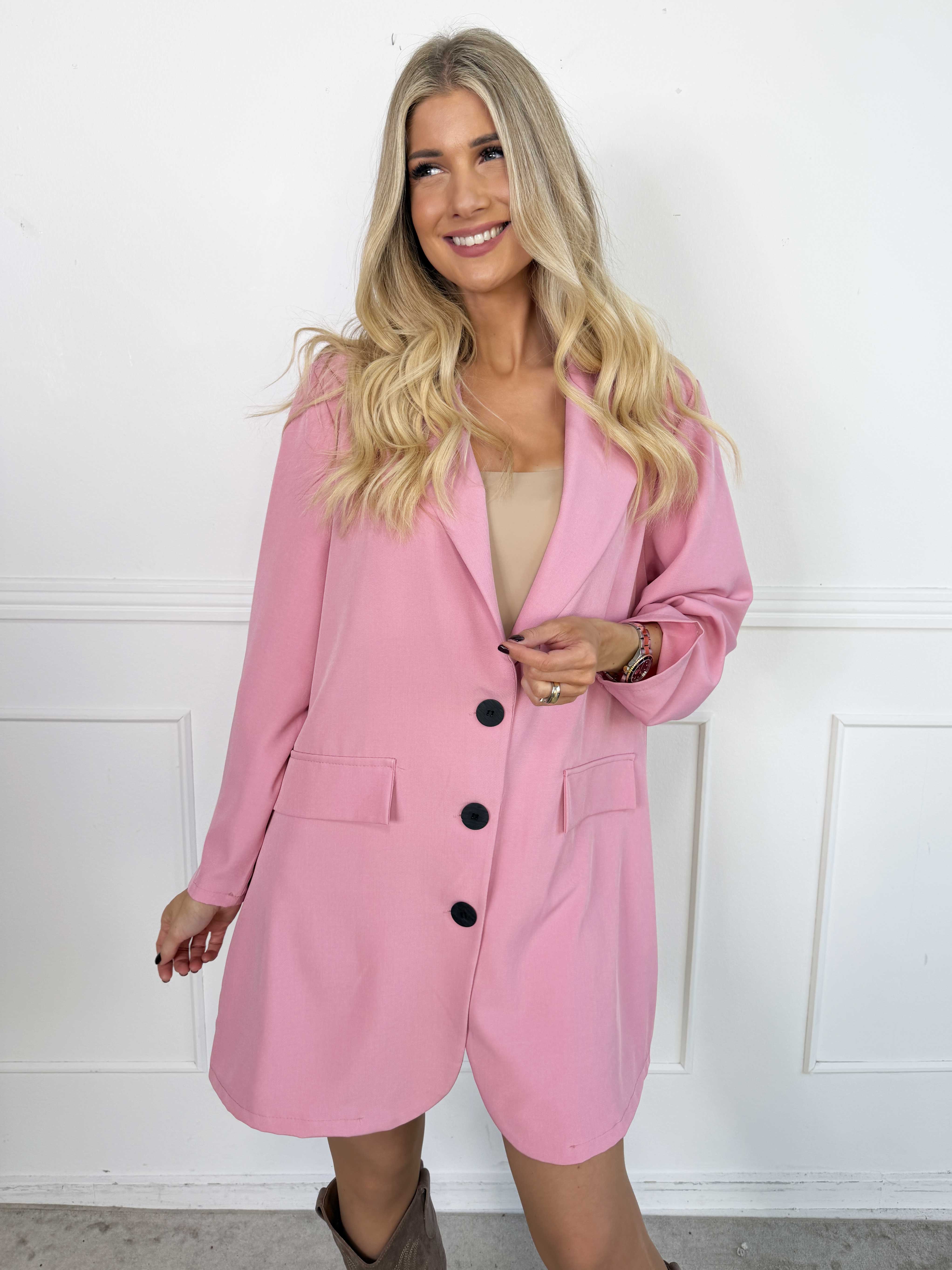 Lanthe Long Plain - Lang ensfarvet blazer