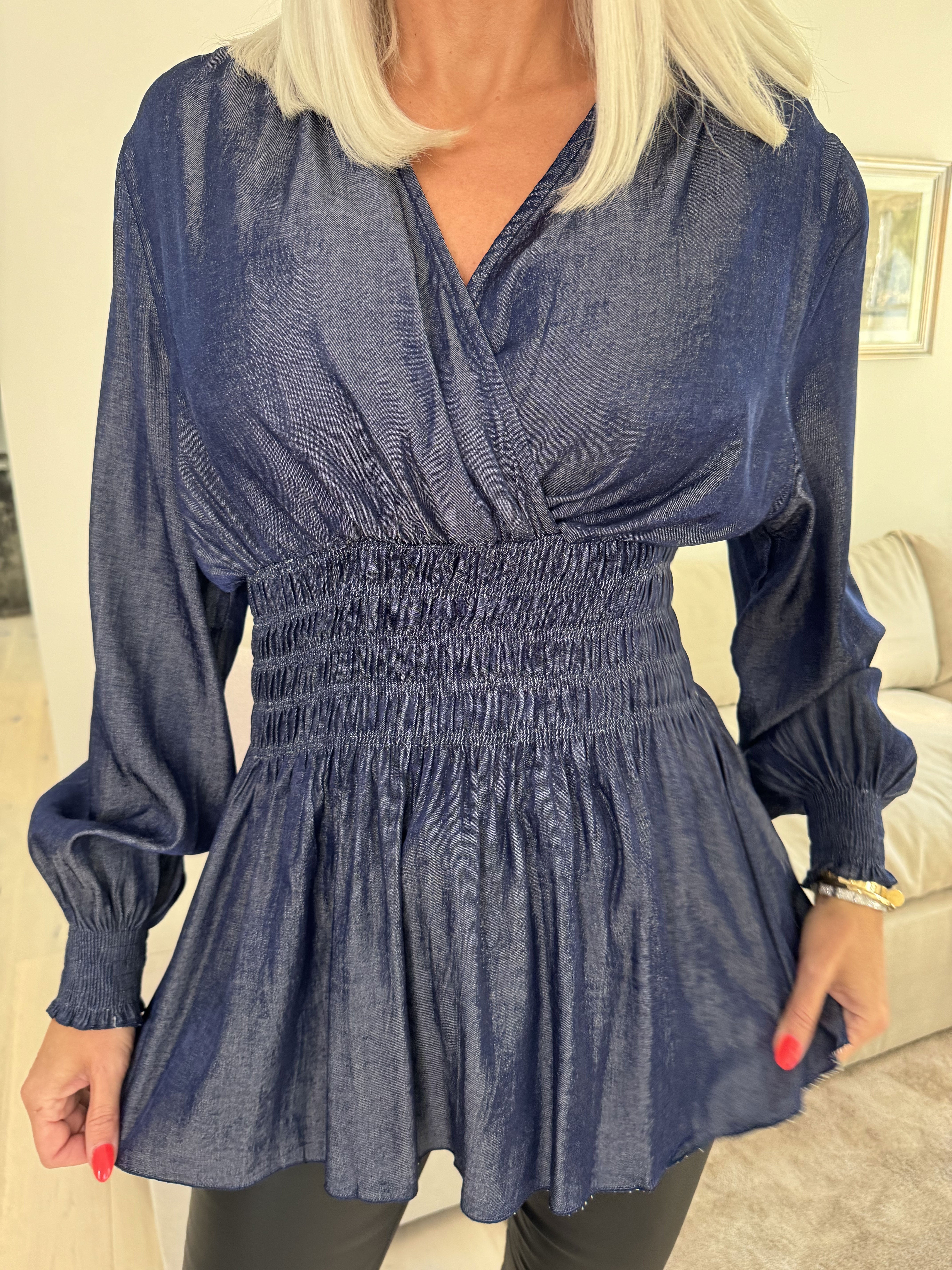 Pams Denim Shirt L/S - Elastisk bluse med lange ærmer