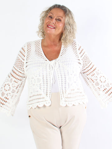 Marina - Sød hæklet plus size cardigan i bomuld