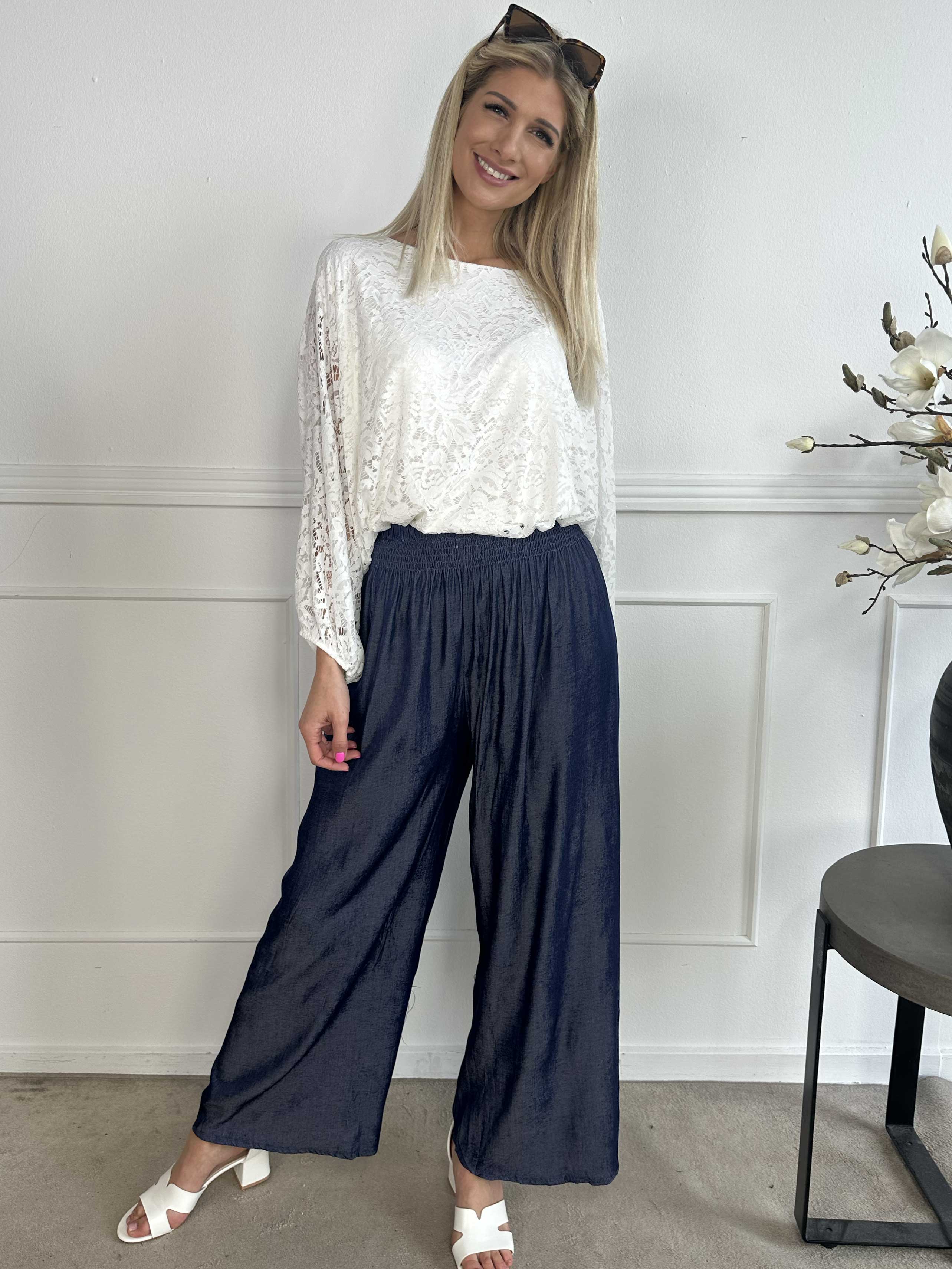 Pams Denim Pants - Løse bukser med elastikkant i livet