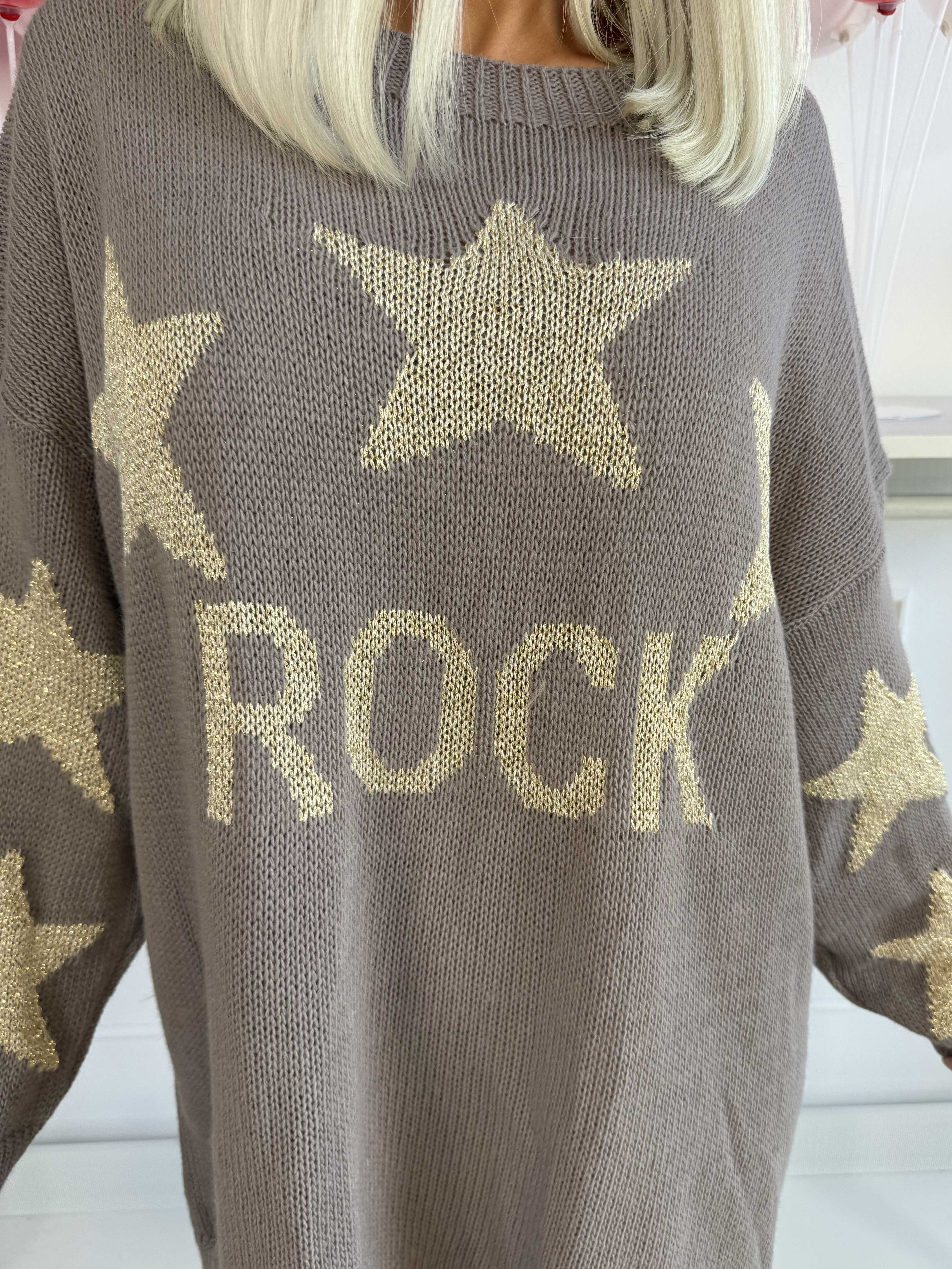 Rock - Strikbluse med stjerner i guldtråde