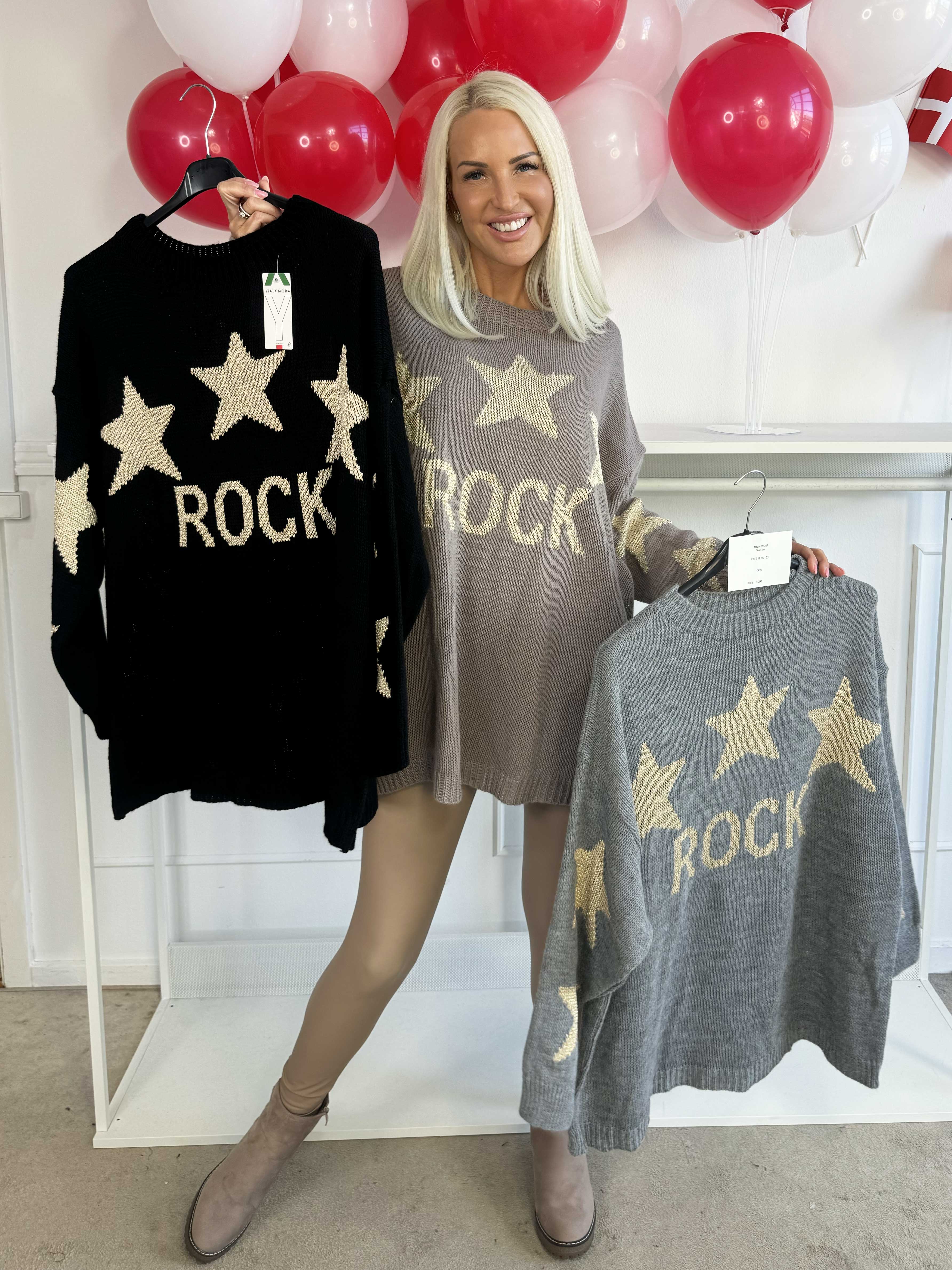 Rock - Strikbluse med stjerner i guldtråde