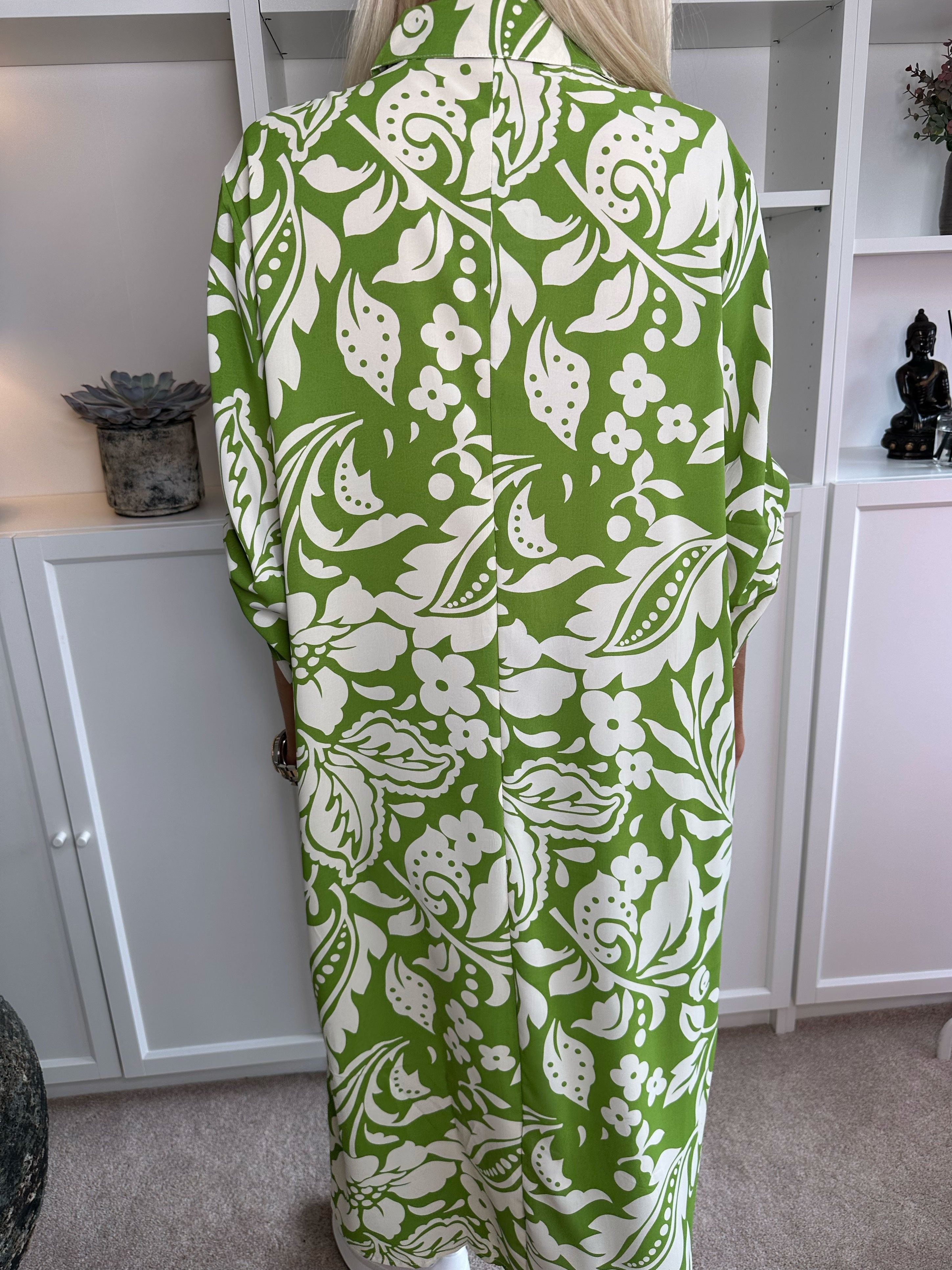 Sanne - Flerfarvet mønstret skjortekjole