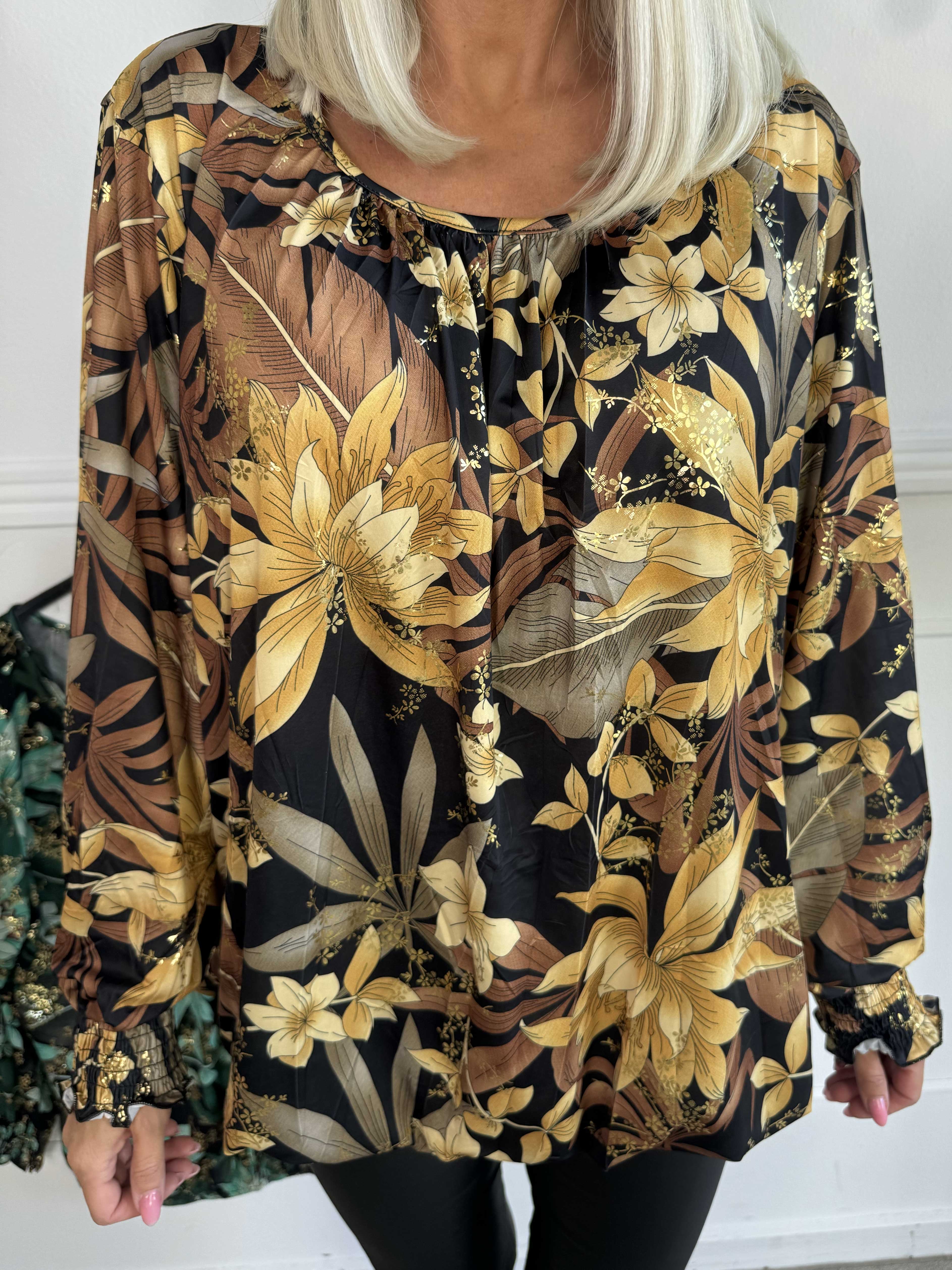 Miracle Gold Flower L/S - Blomstret elastisk bluse