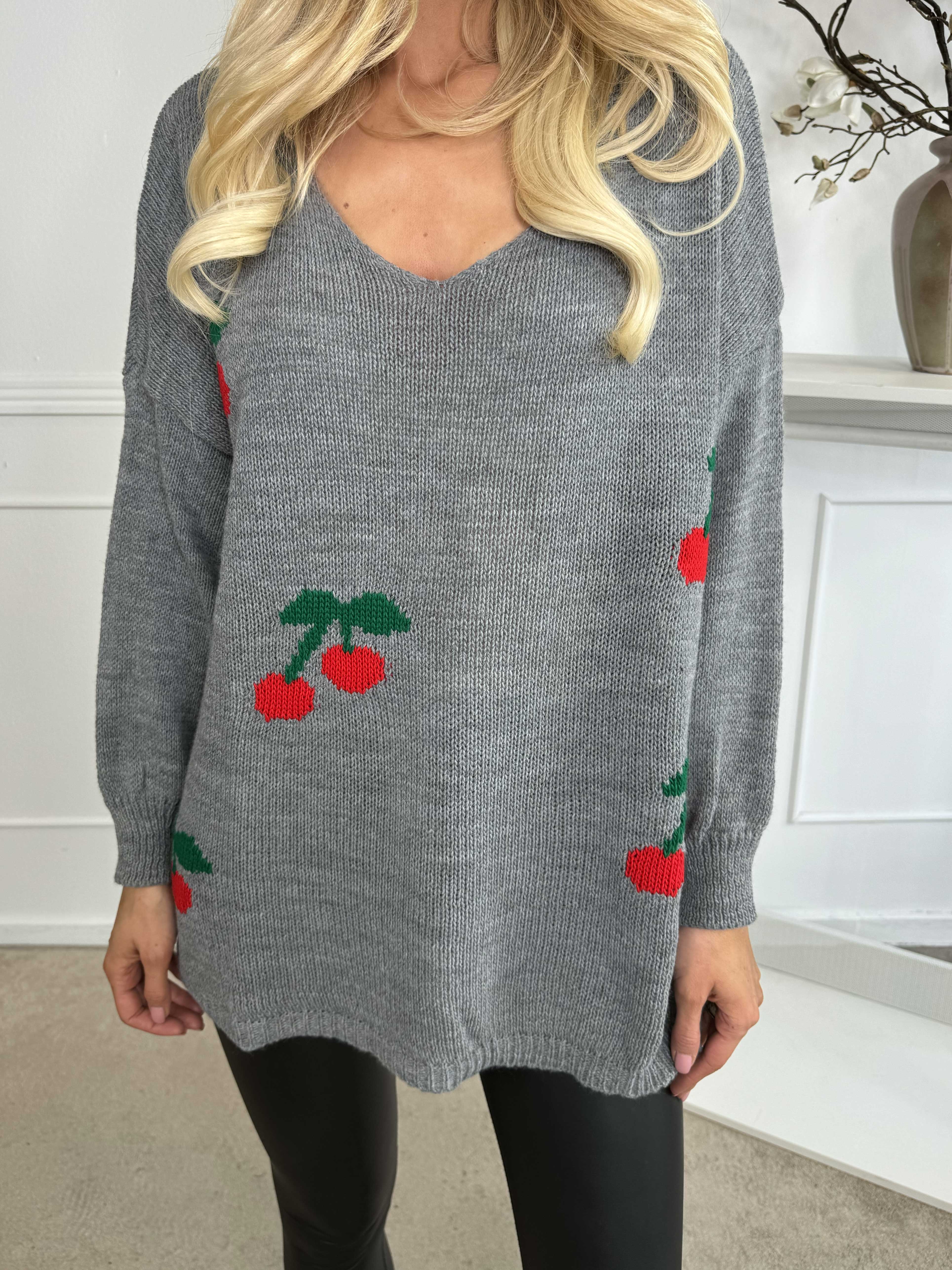 Cherry - Strikbluse med kirsebær