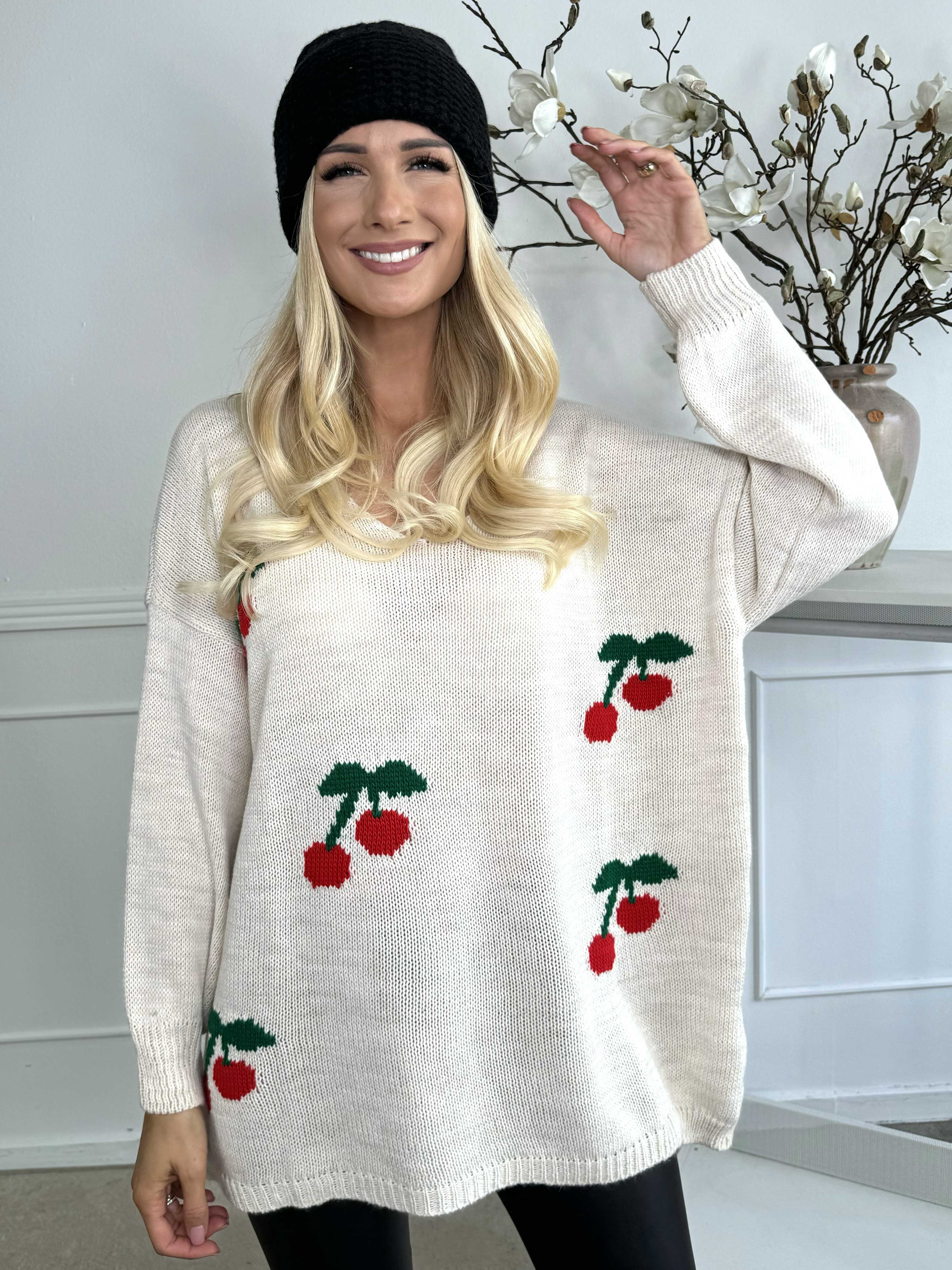 Cherry - Strikbluse med kirsebær