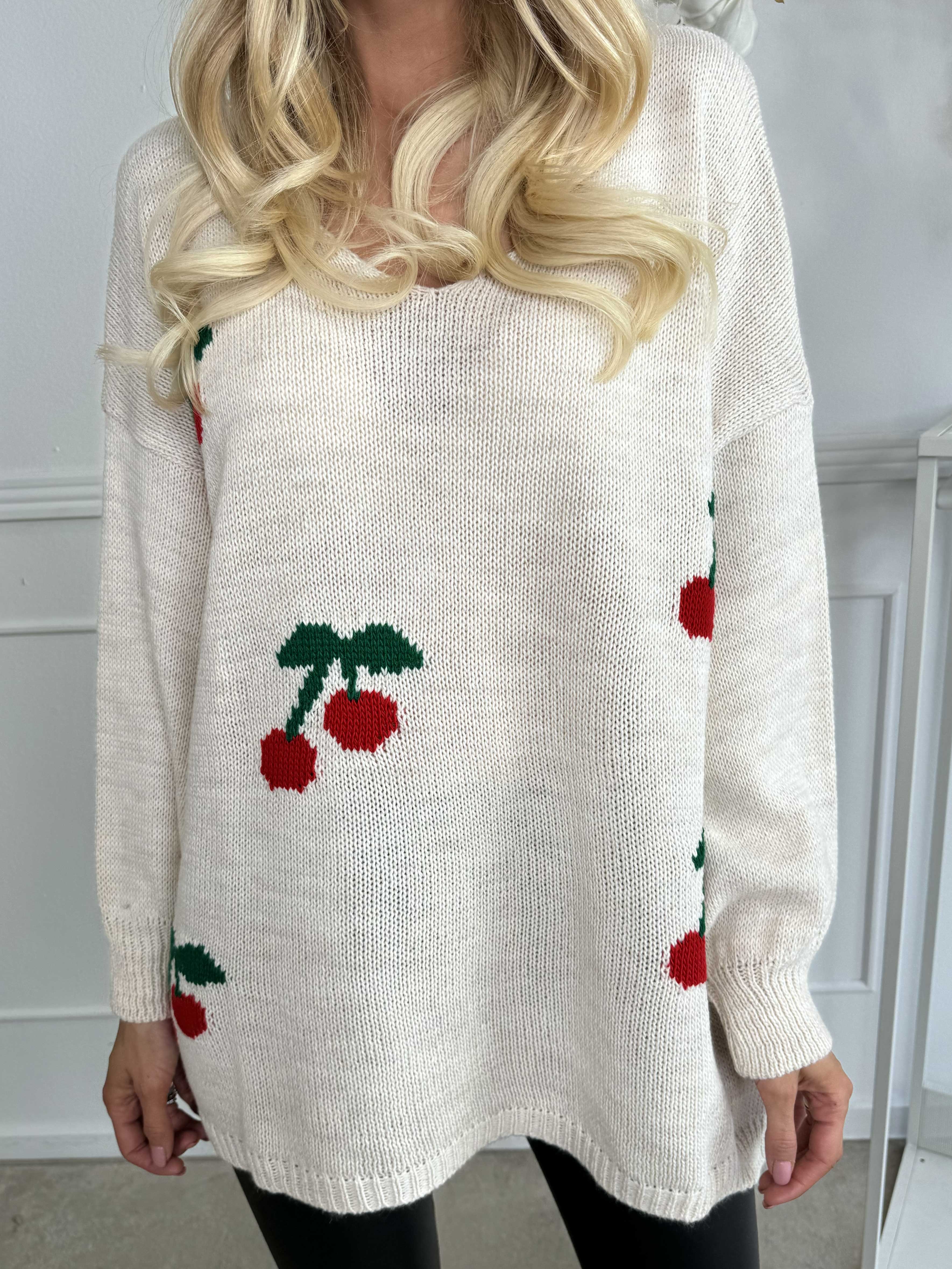 Cherry - Strikbluse med kirsebær