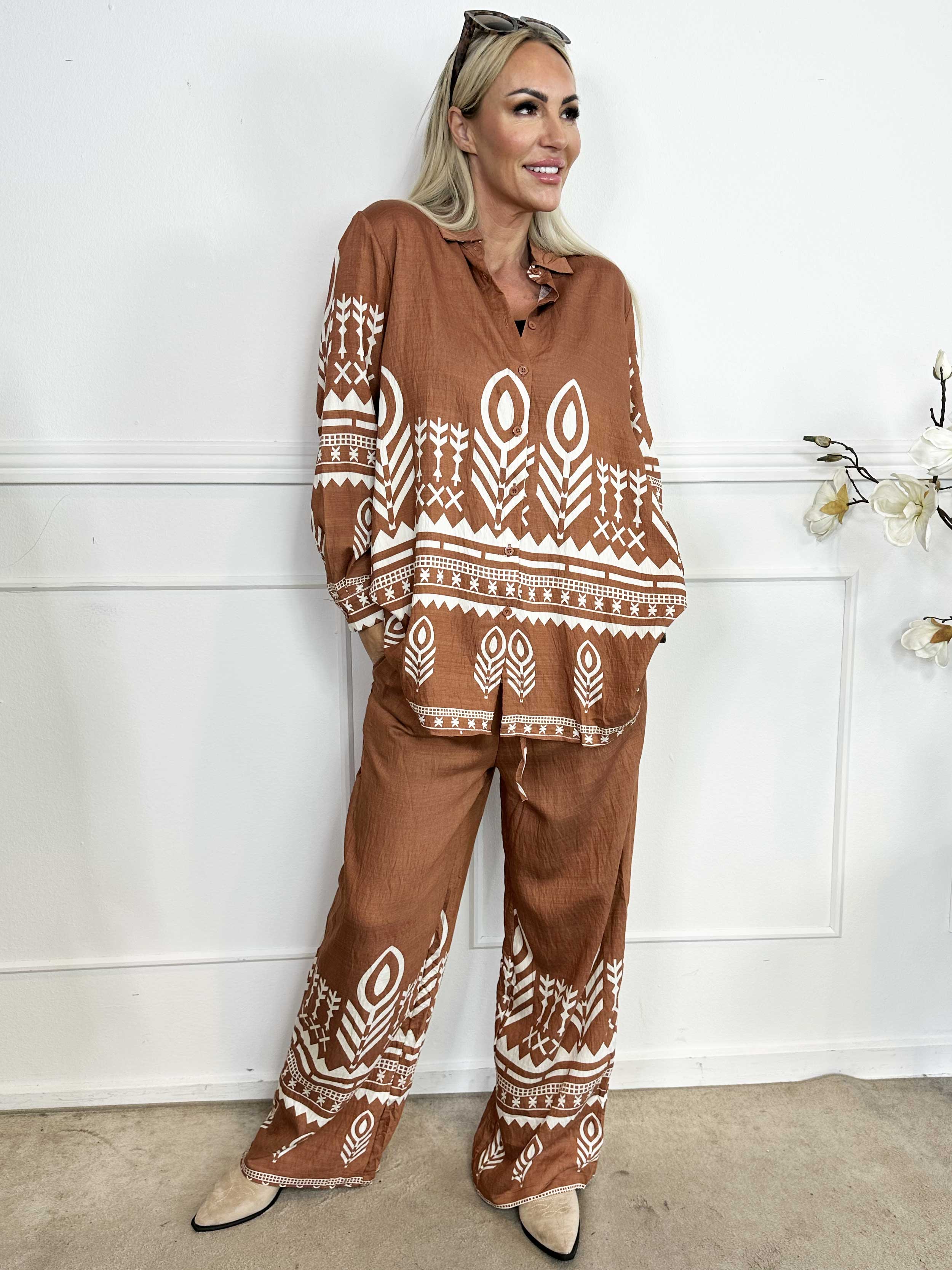 Diana - Mønstret skjorte sæt lavet i viskose