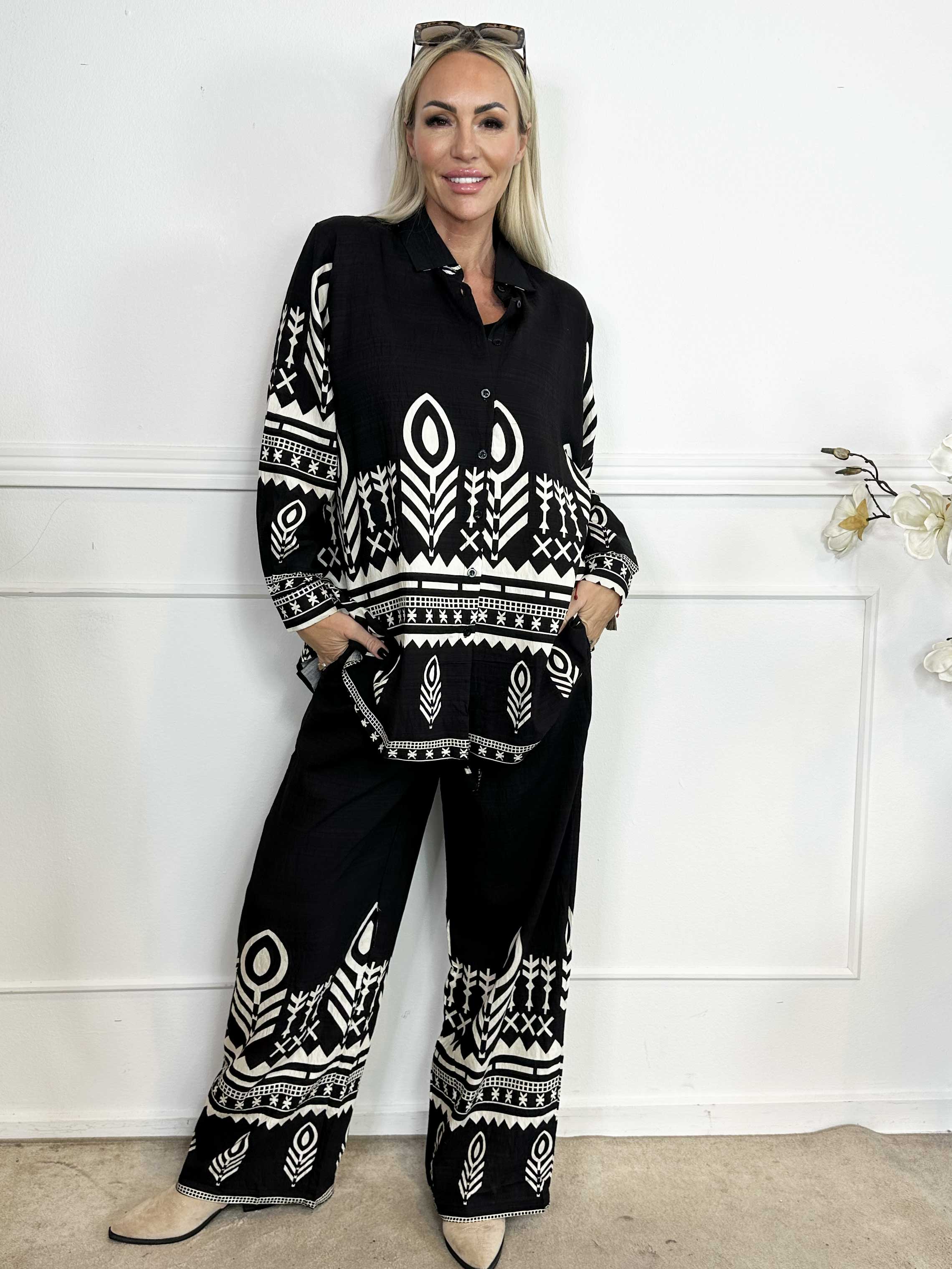 Diana - Mønstret skjorte sæt lavet i viskose