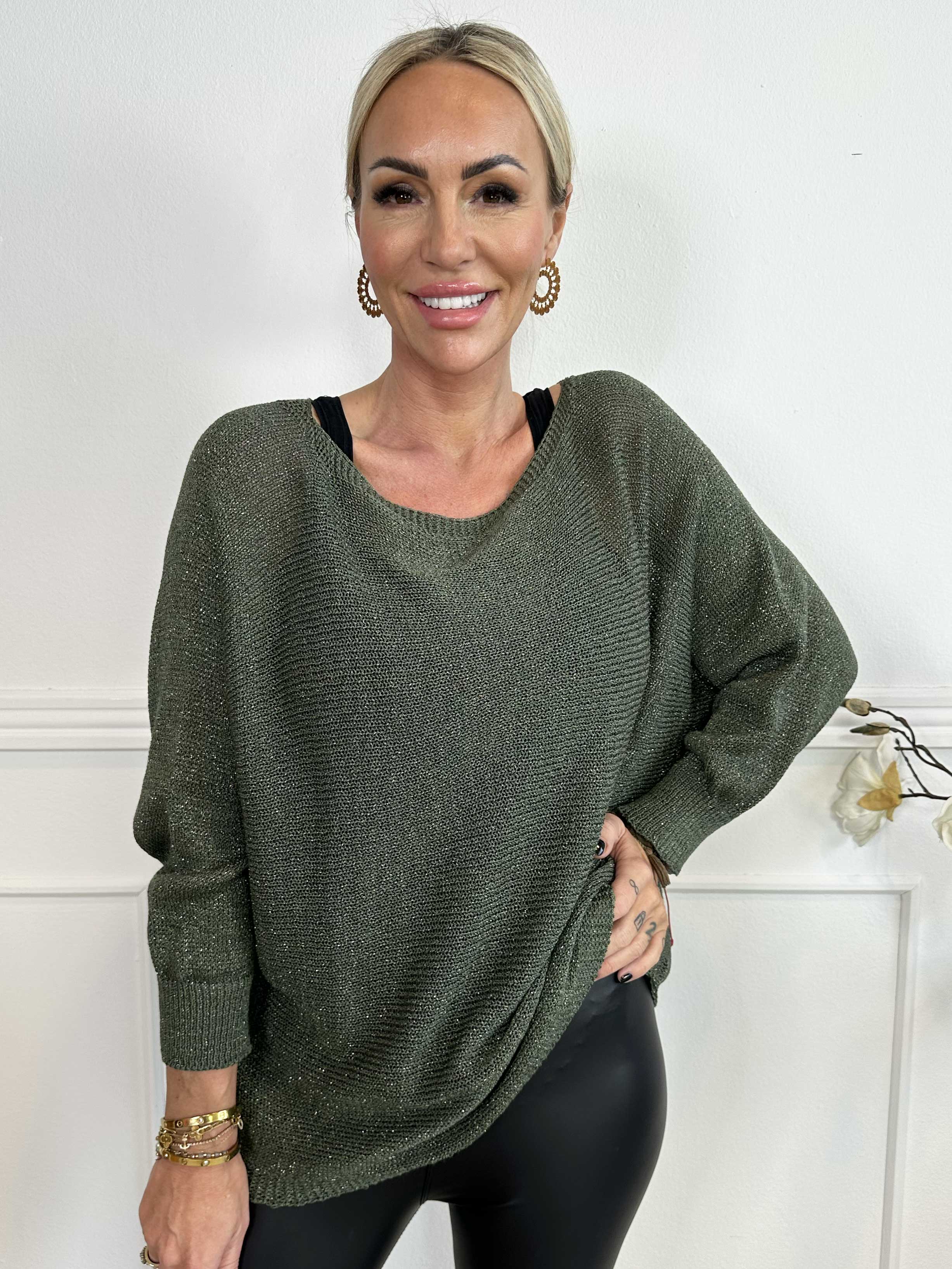 Paulina - Strikbluse med glimmertråde og sløjfe