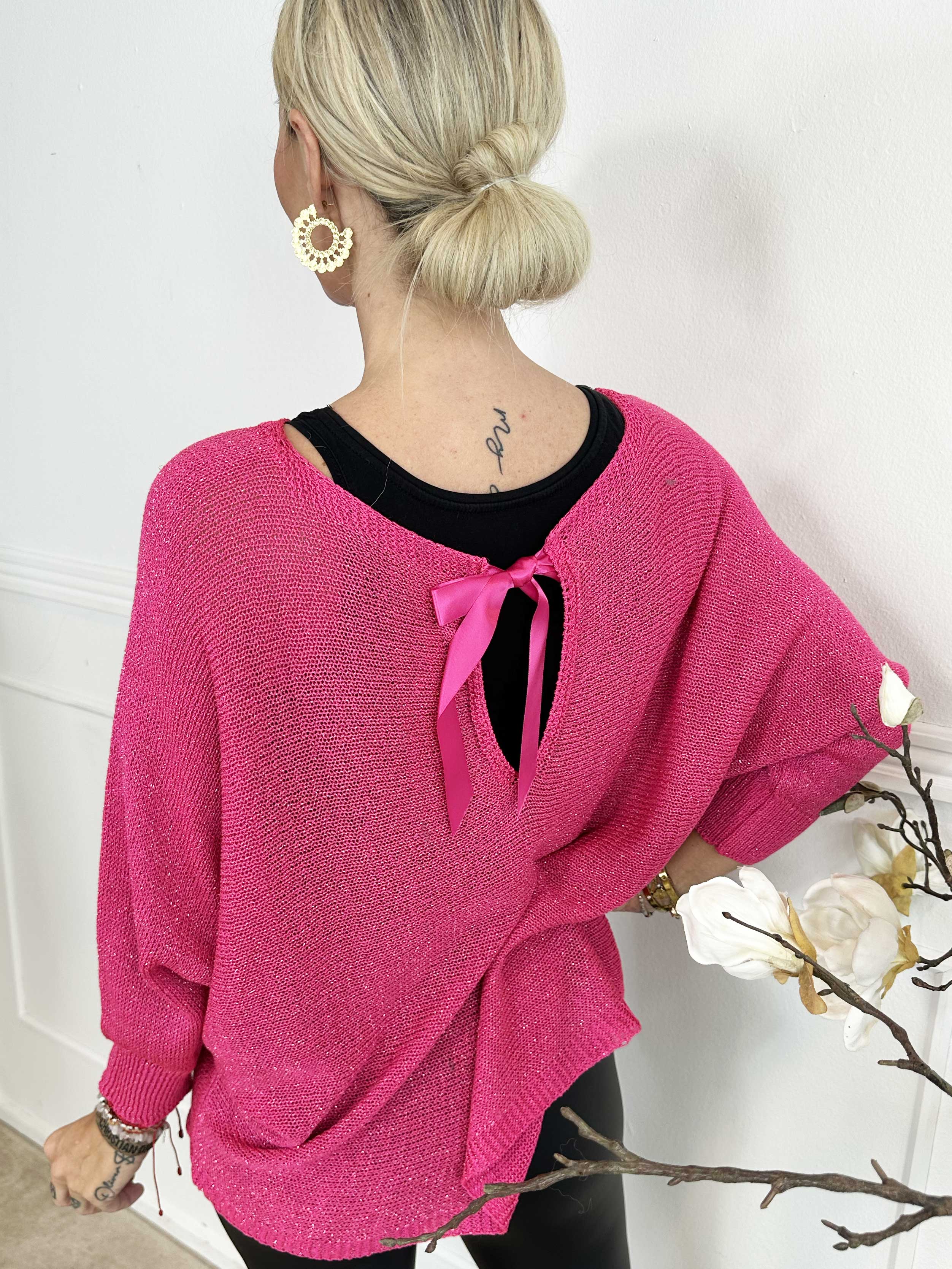 Paulina - Strikbluse med glimmertråde og sløjfe